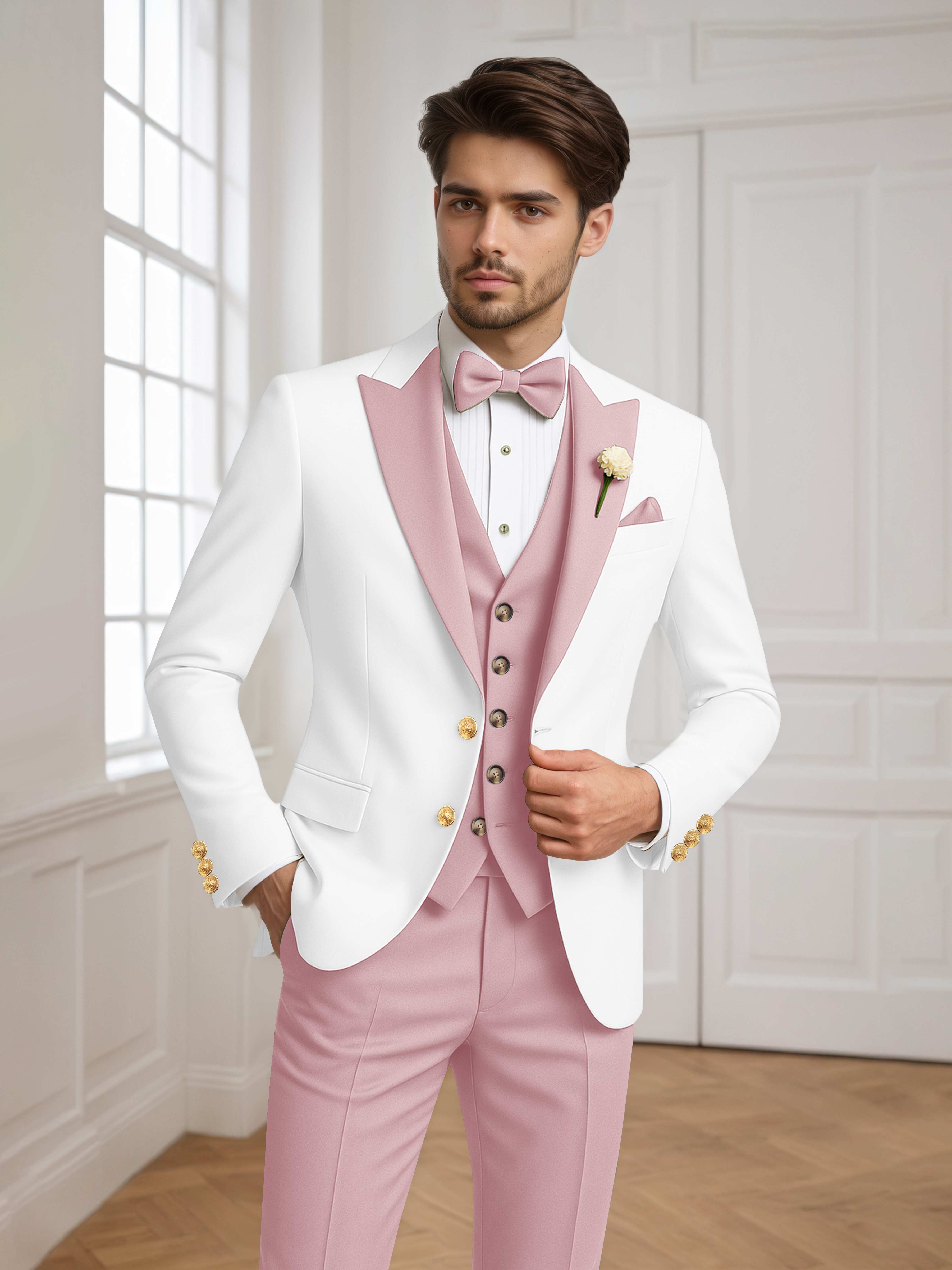Two Tone Peak Lapel Men's 3 Pieces Wedding Suit for Groom & Events