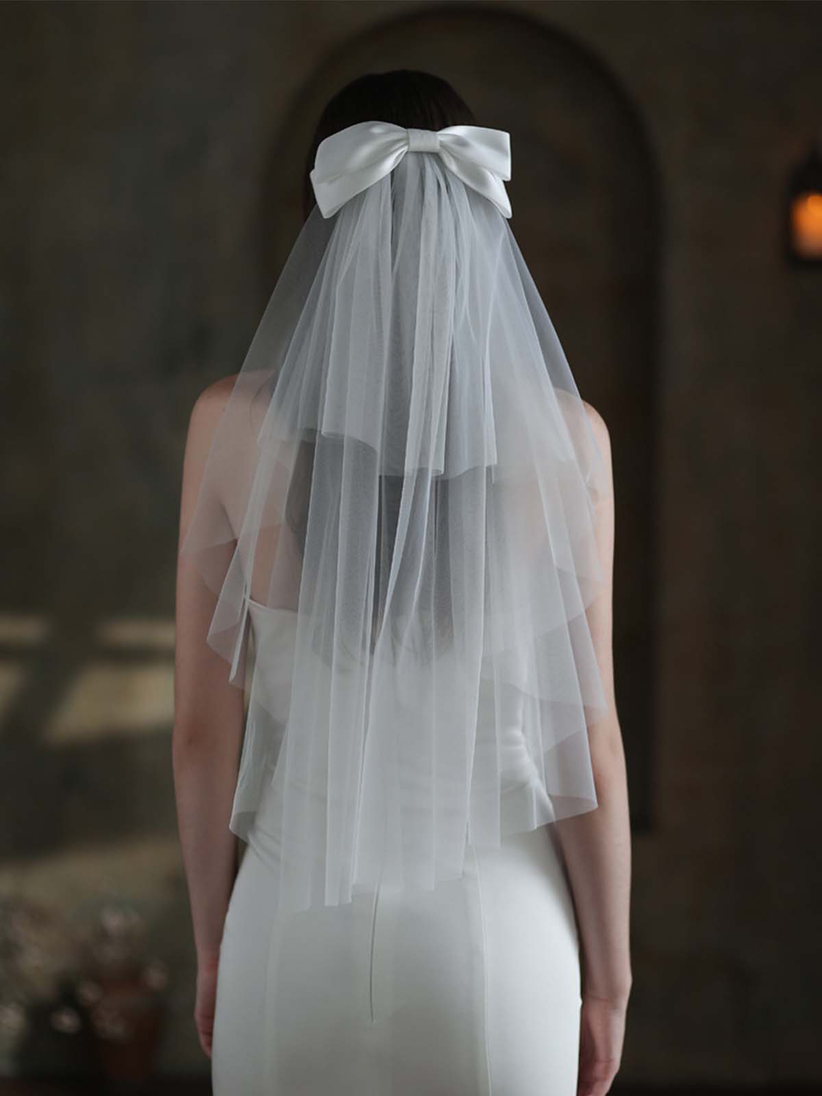 Pretty Two Tier Bow Tulle Bridal Veil