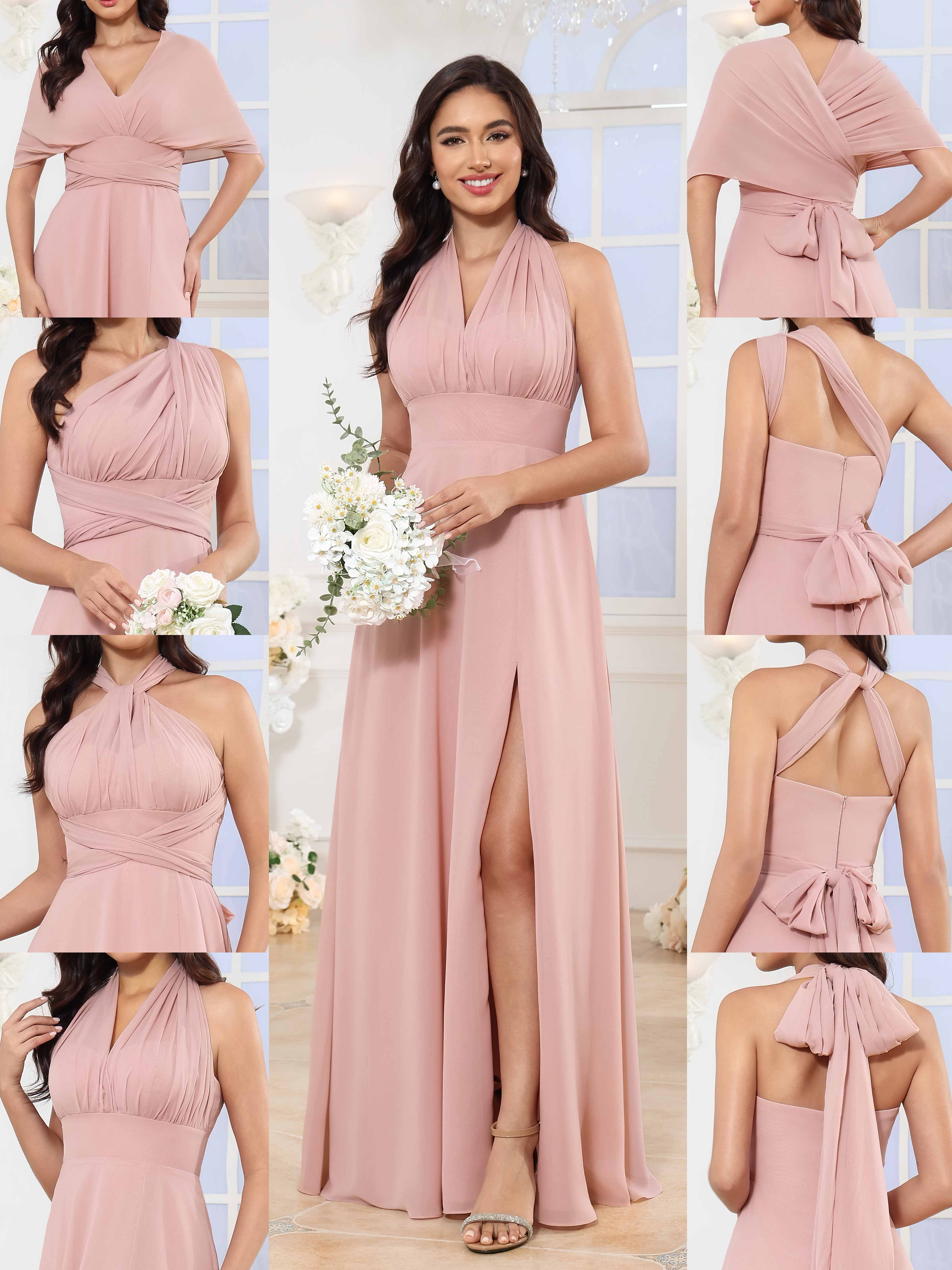 Quenby Timeless Convertible Slit Long Chiffon Bridesmaid Dresses