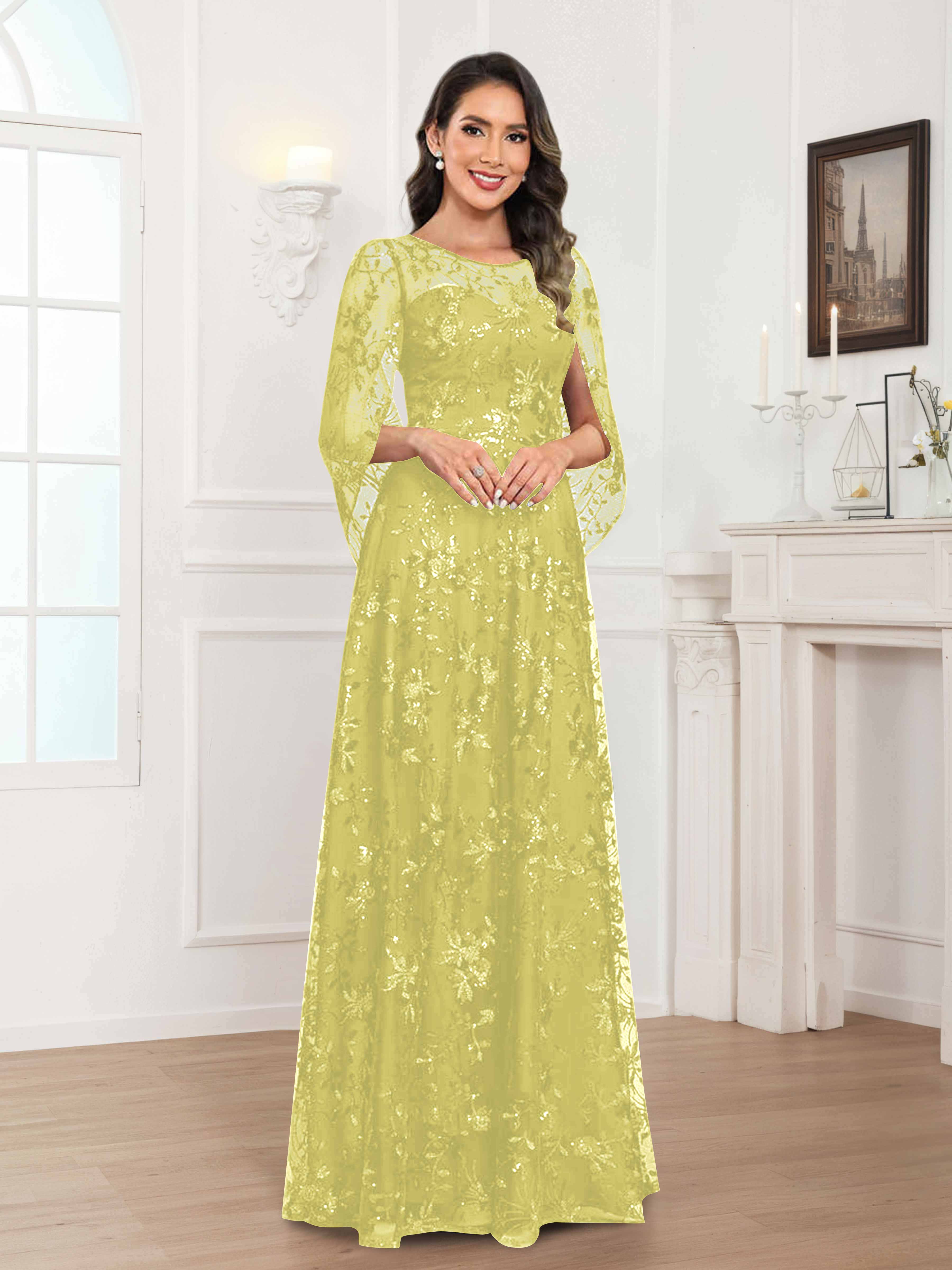 Quenella Romantic A-line Scoop Sequin Lace Long Mother of the Bride Dresses
