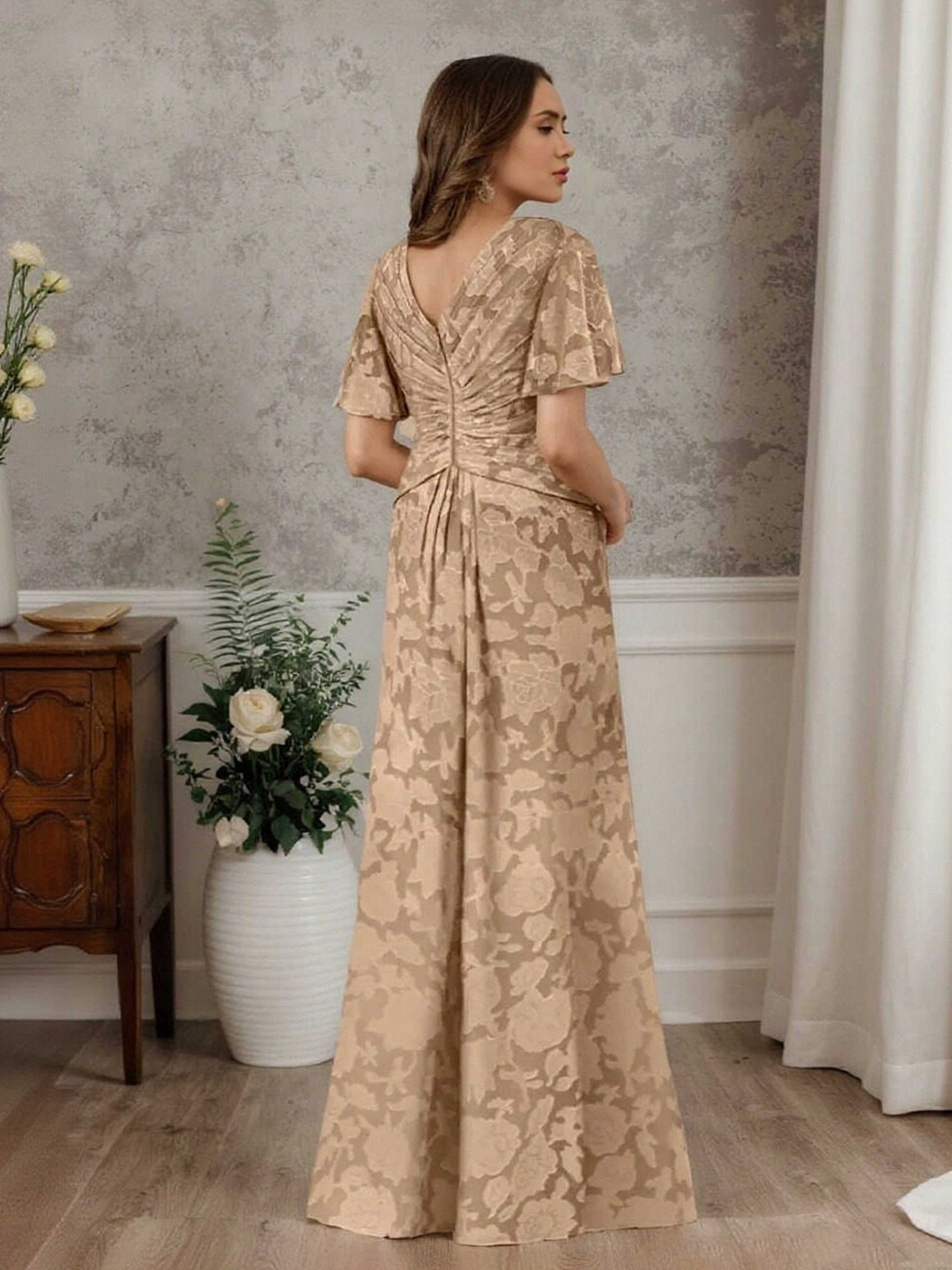 Raelwyn Chic A-Line Ruched Floral Lace Long Mother of the Bride Dresses