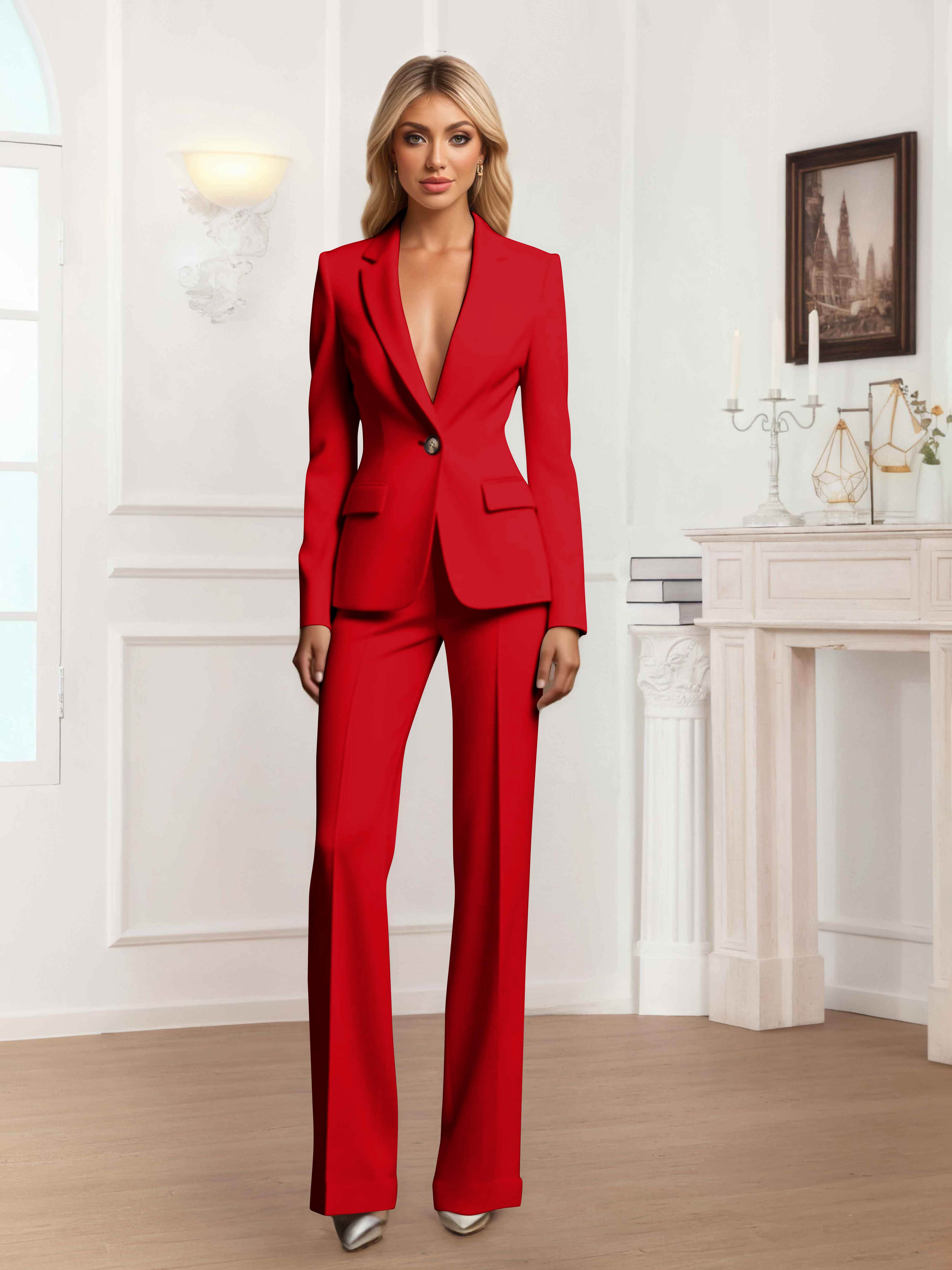 Women's 2 Pieces One Button Slim Fit Business Blazer UK