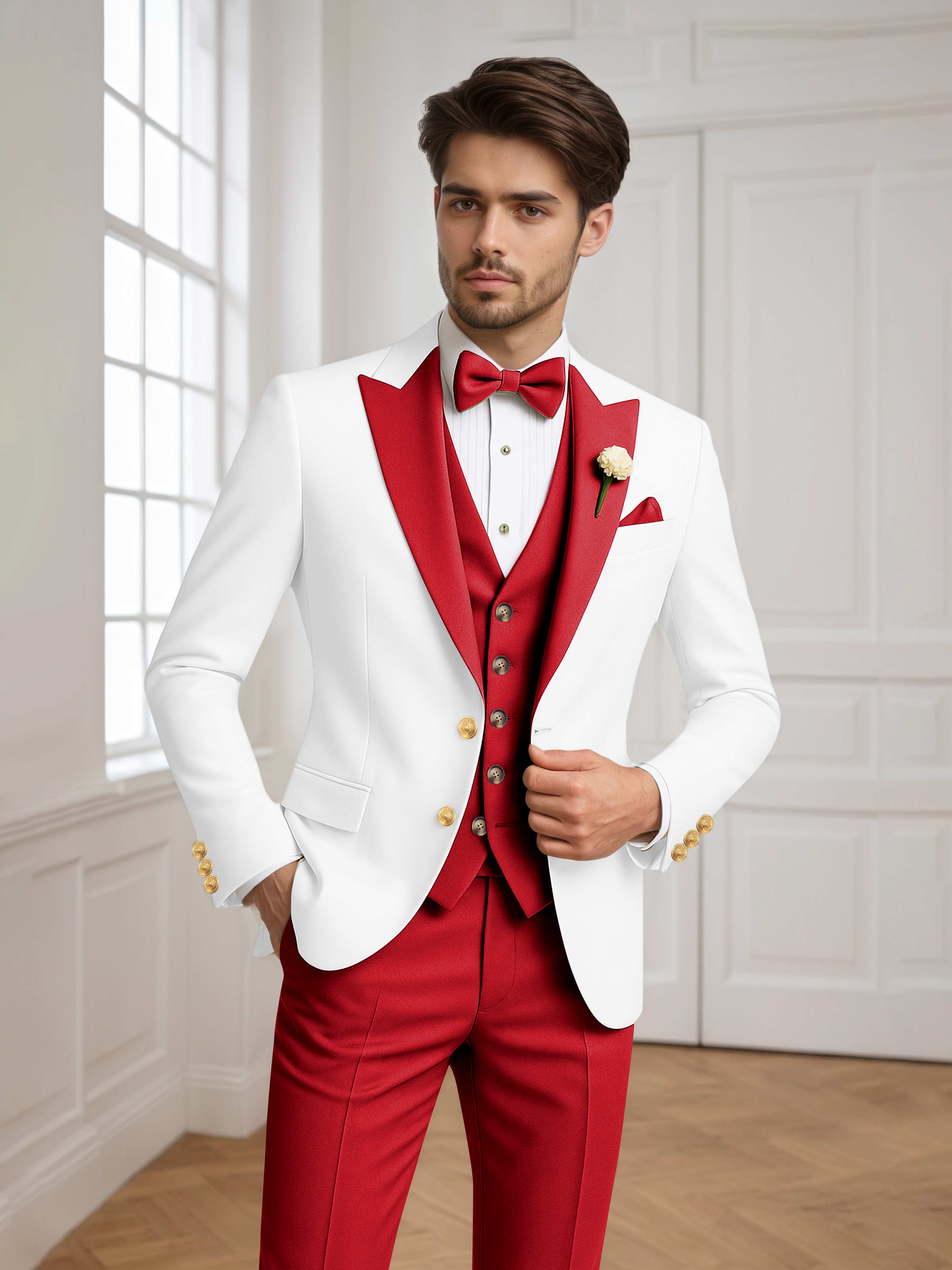 Two Tone Peak Lapel Men's 3 Pieces Wedding Suit for Groom & Events