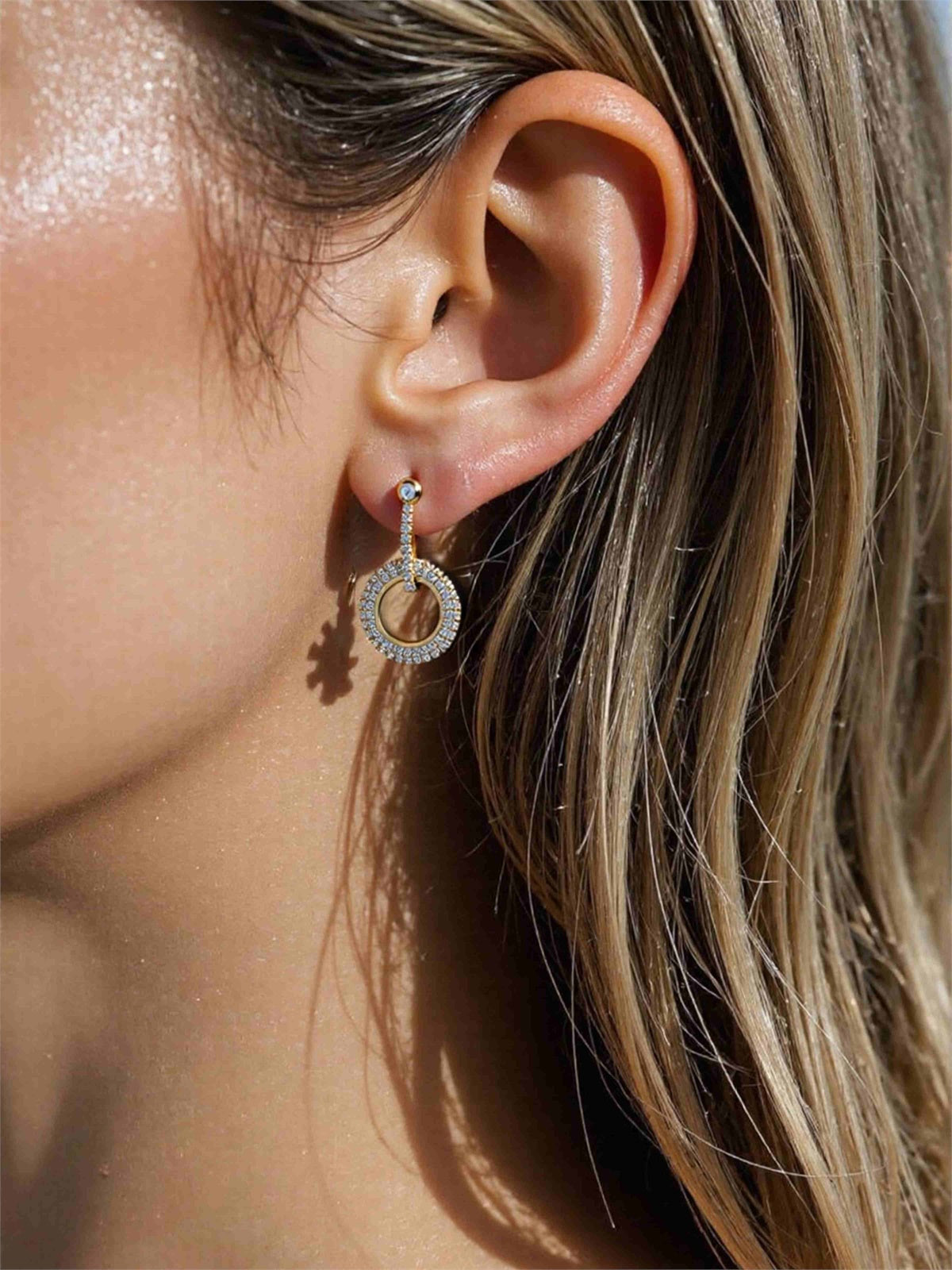 Rhinestone Circle Drop Earrings for Evening Looks