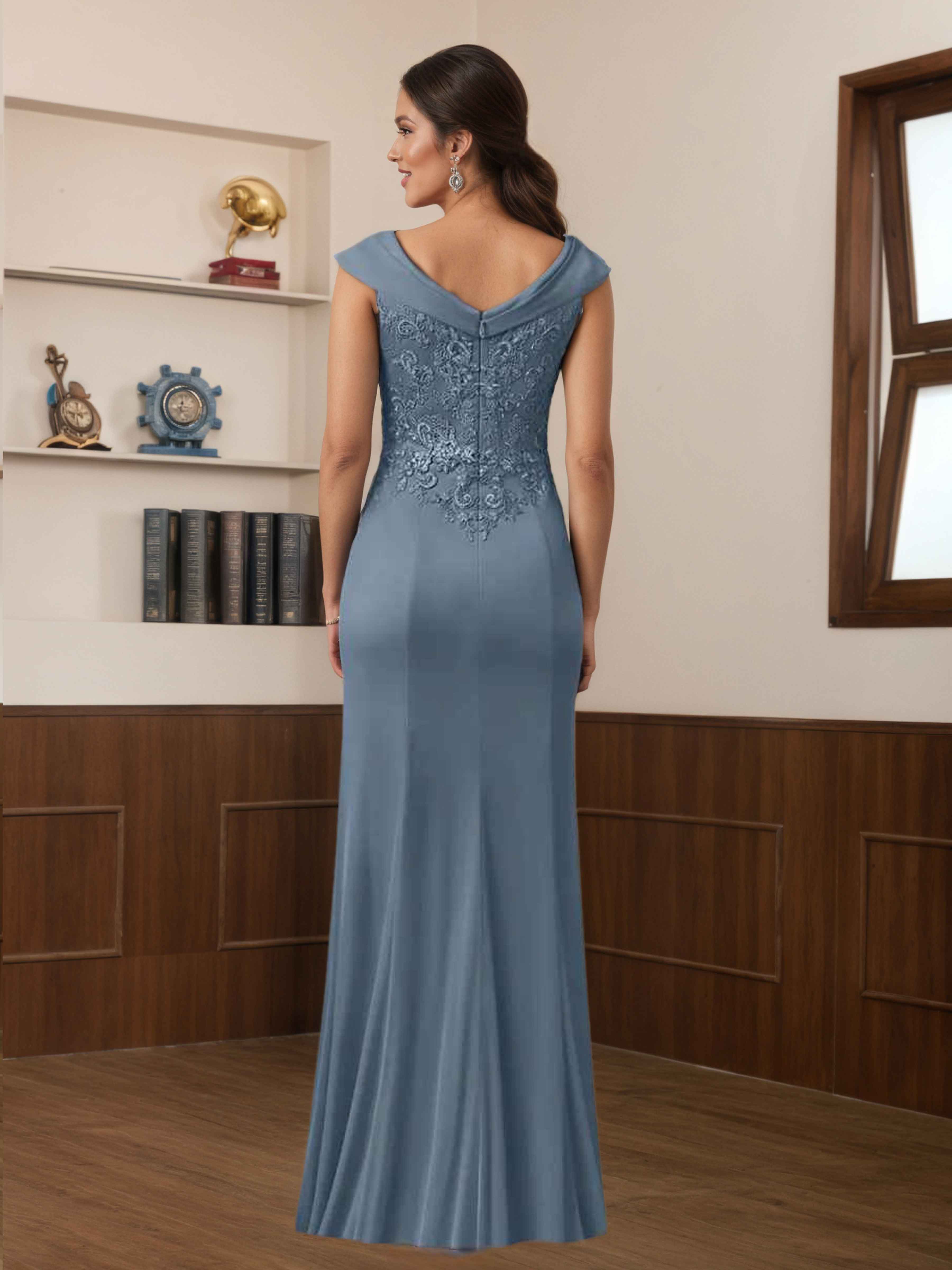 Runa Graceful Pleated Appliques Slit Chiffon Mother of the Bride Dresses