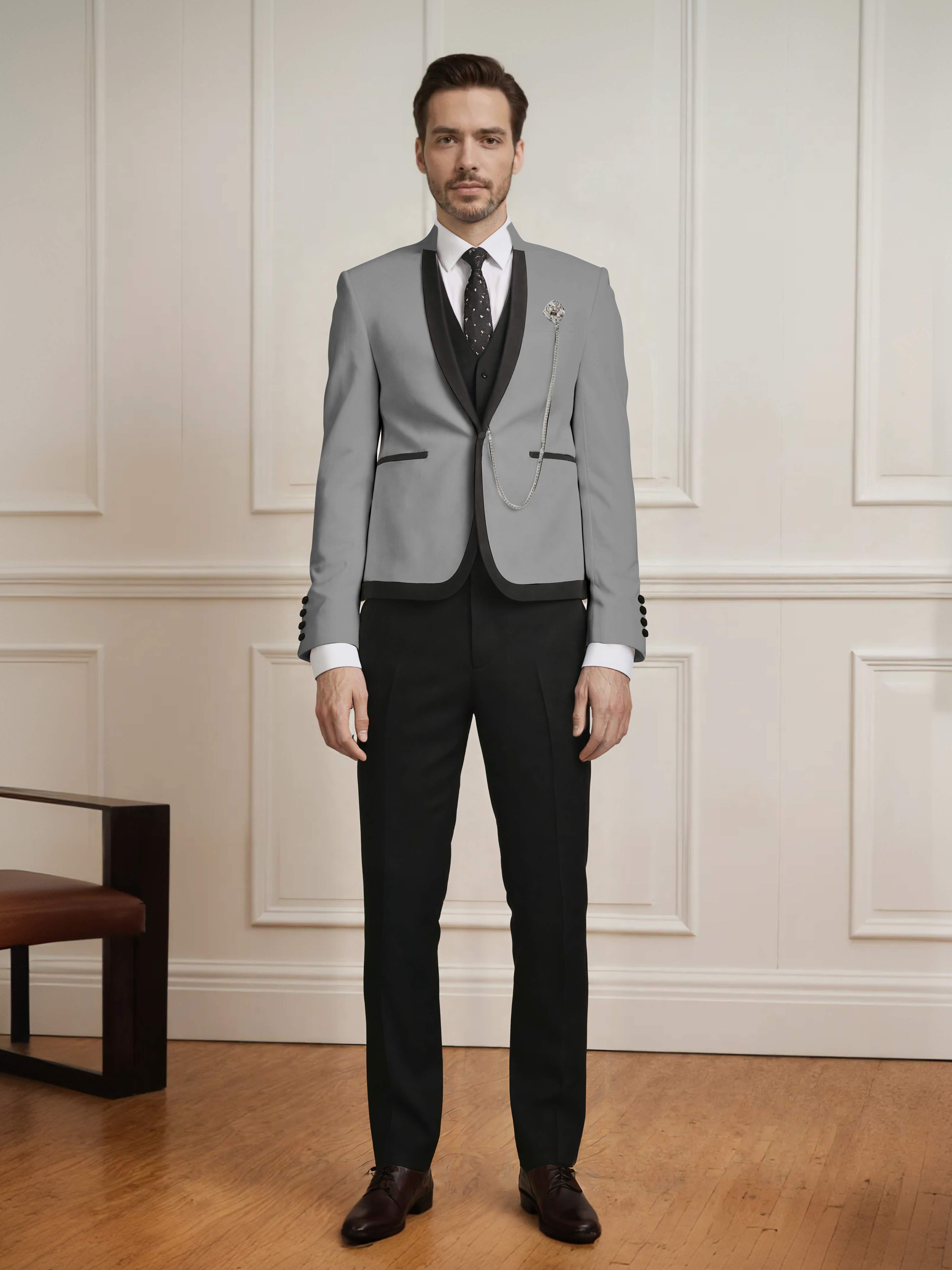 Sharp Men's 3 Pieces Slim Fit One Button Wedding Suit