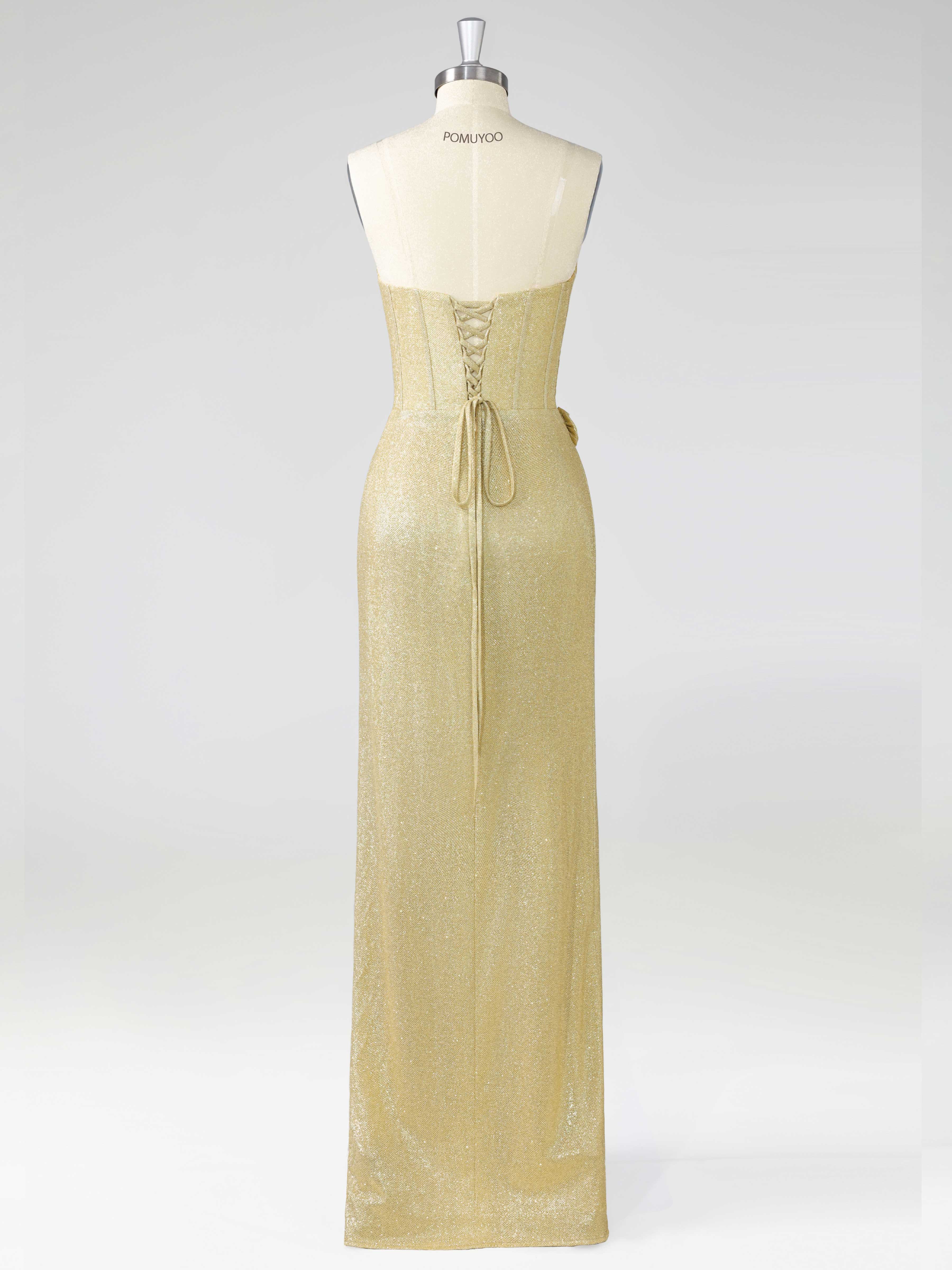 Sheath One Shoulder Asymmetrical Flower Corset Slit Glitter Prom Dresses UK