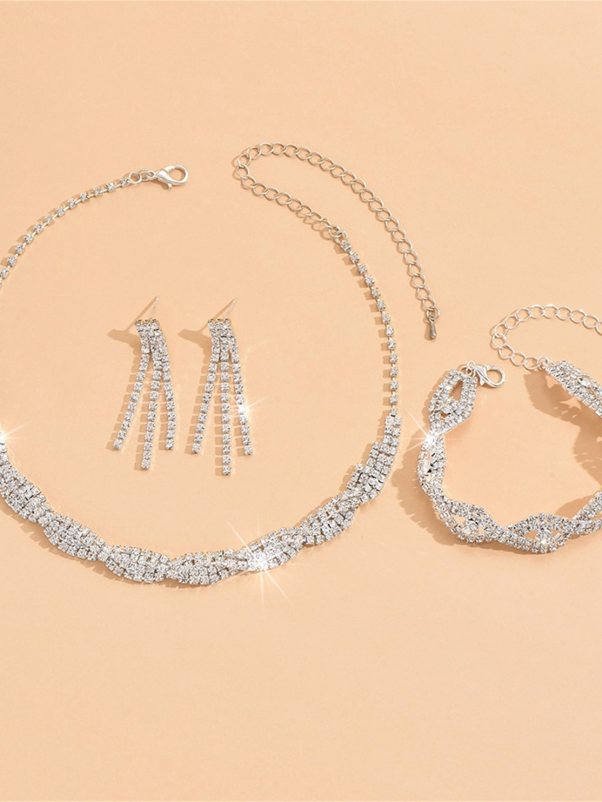 Silver Rhinestone Formal Jewelry Set
