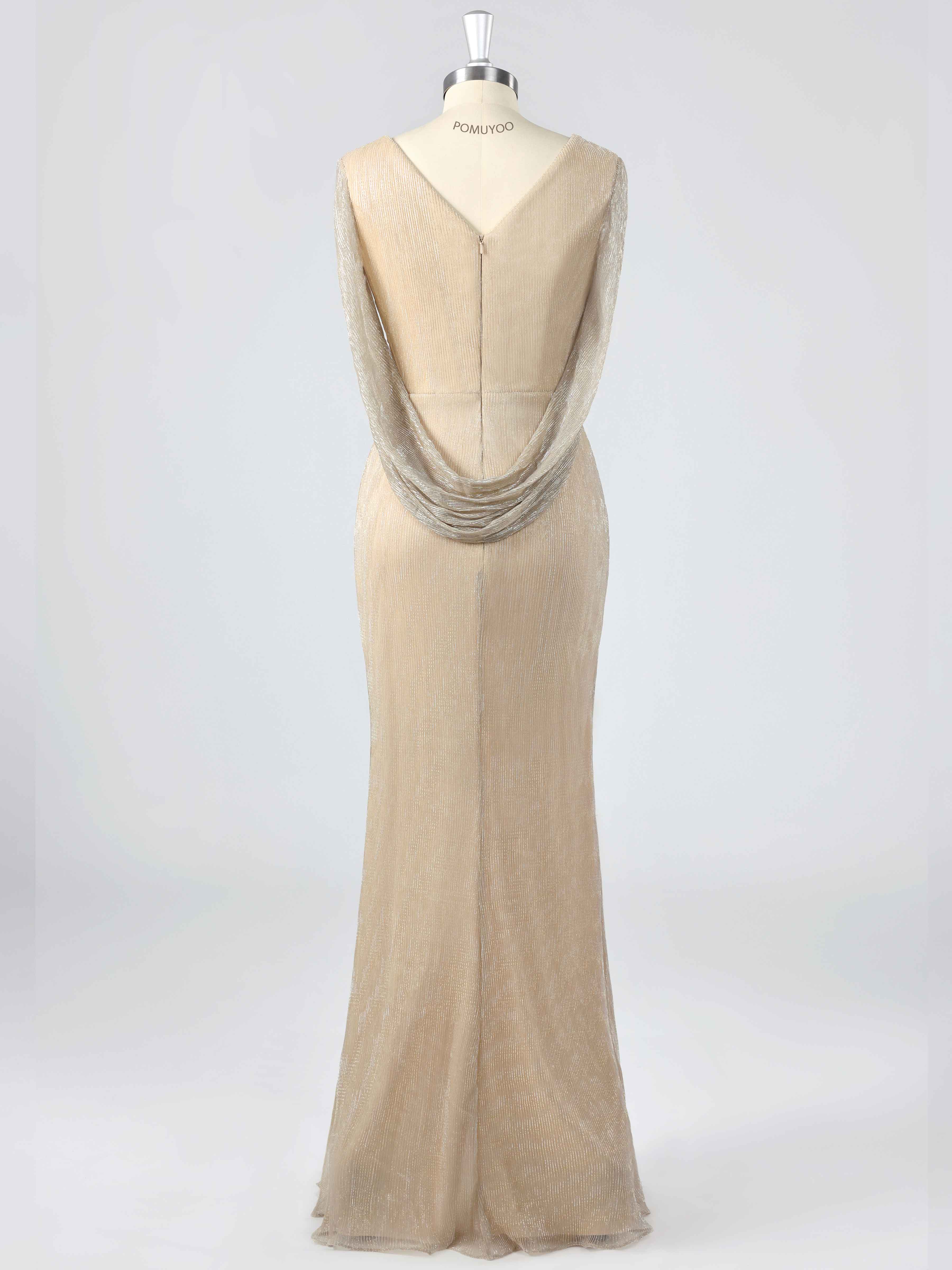 Elegant V-Neck Beading Ruched Sheath Mother of the Bride Dresses With Cape