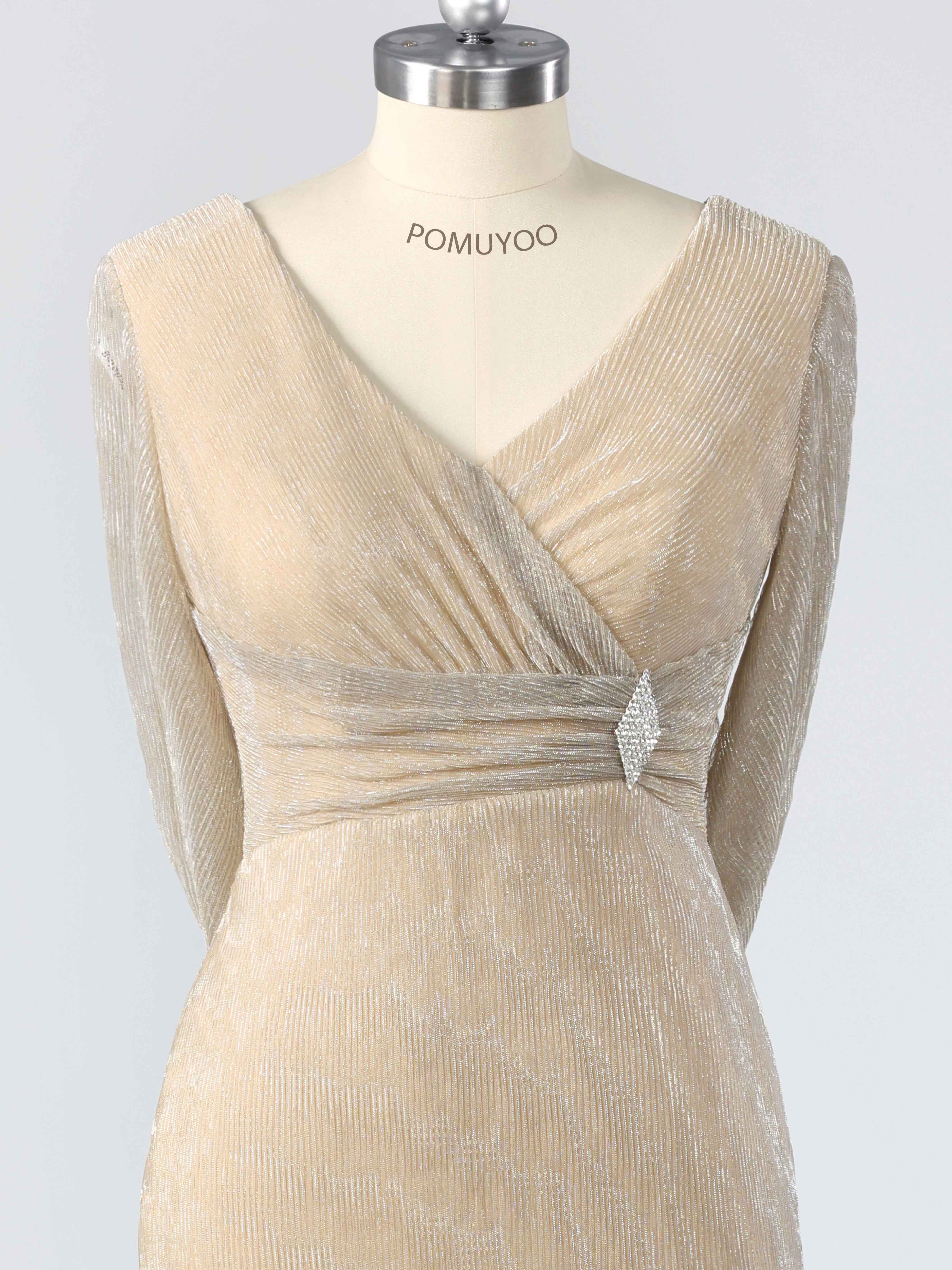 Elegant V-Neck Beading Ruched Sheath Mother of the Bride Dresses With Cape