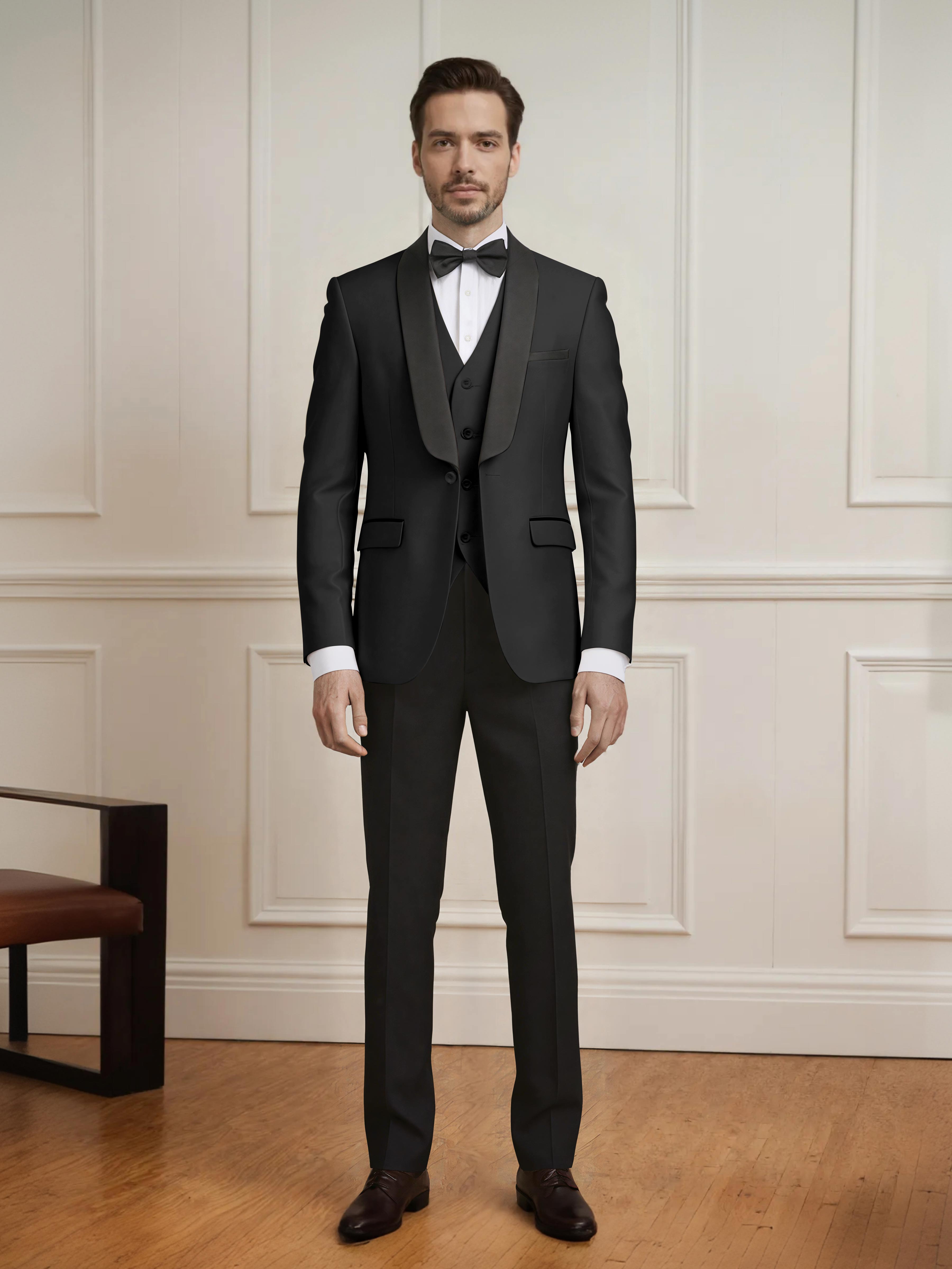 Sleek Men's One Button Shawl Lapel 3 Pieces Formal Guest & Wedding Suits