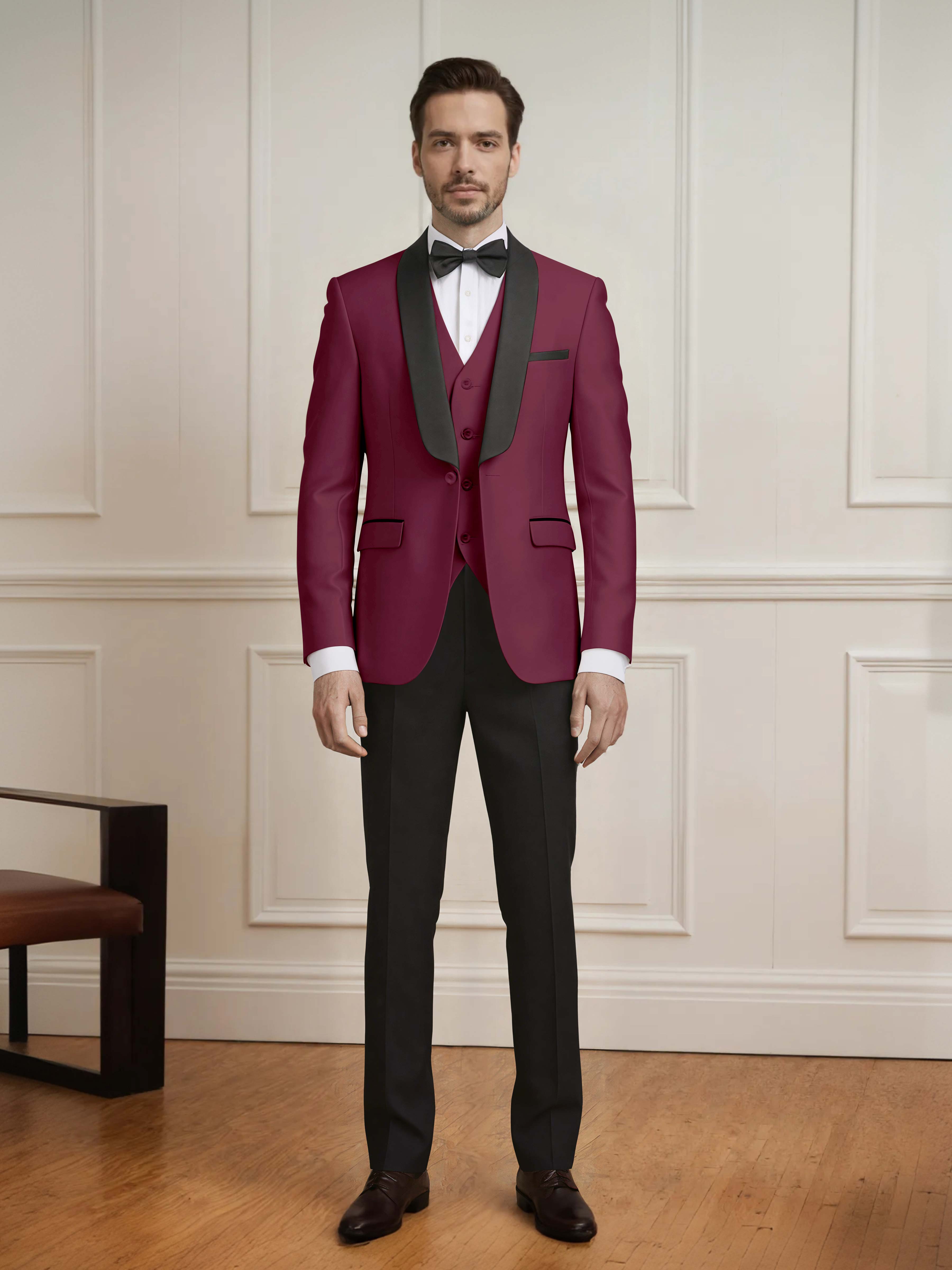 Sleek Men's One Button Shawl Lapel 3 Pieces Formal Guest & Wedding Suits