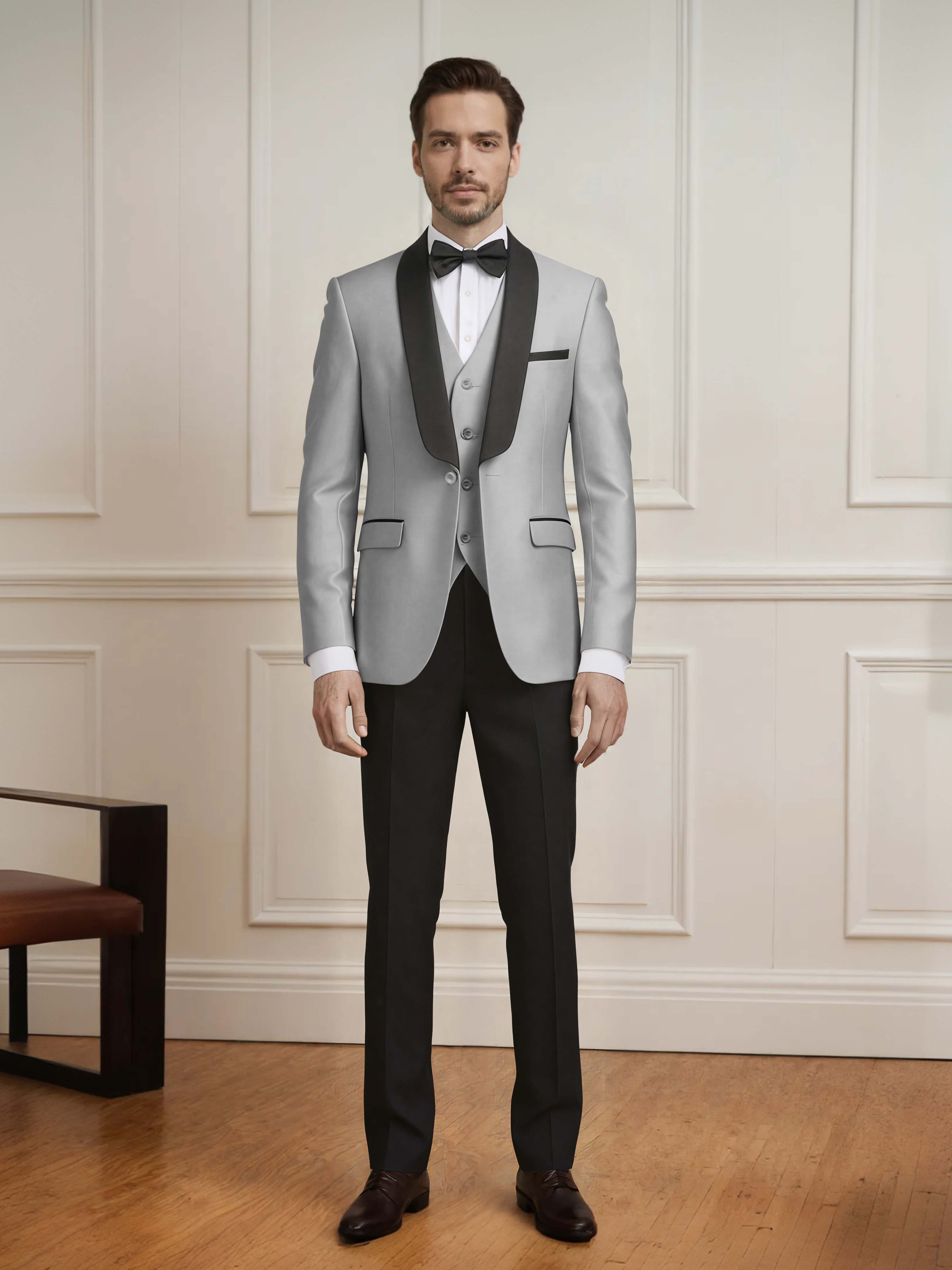 Sleek Men's One Button Shawl Lapel 3 Pieces Formal Guest & Wedding Suits