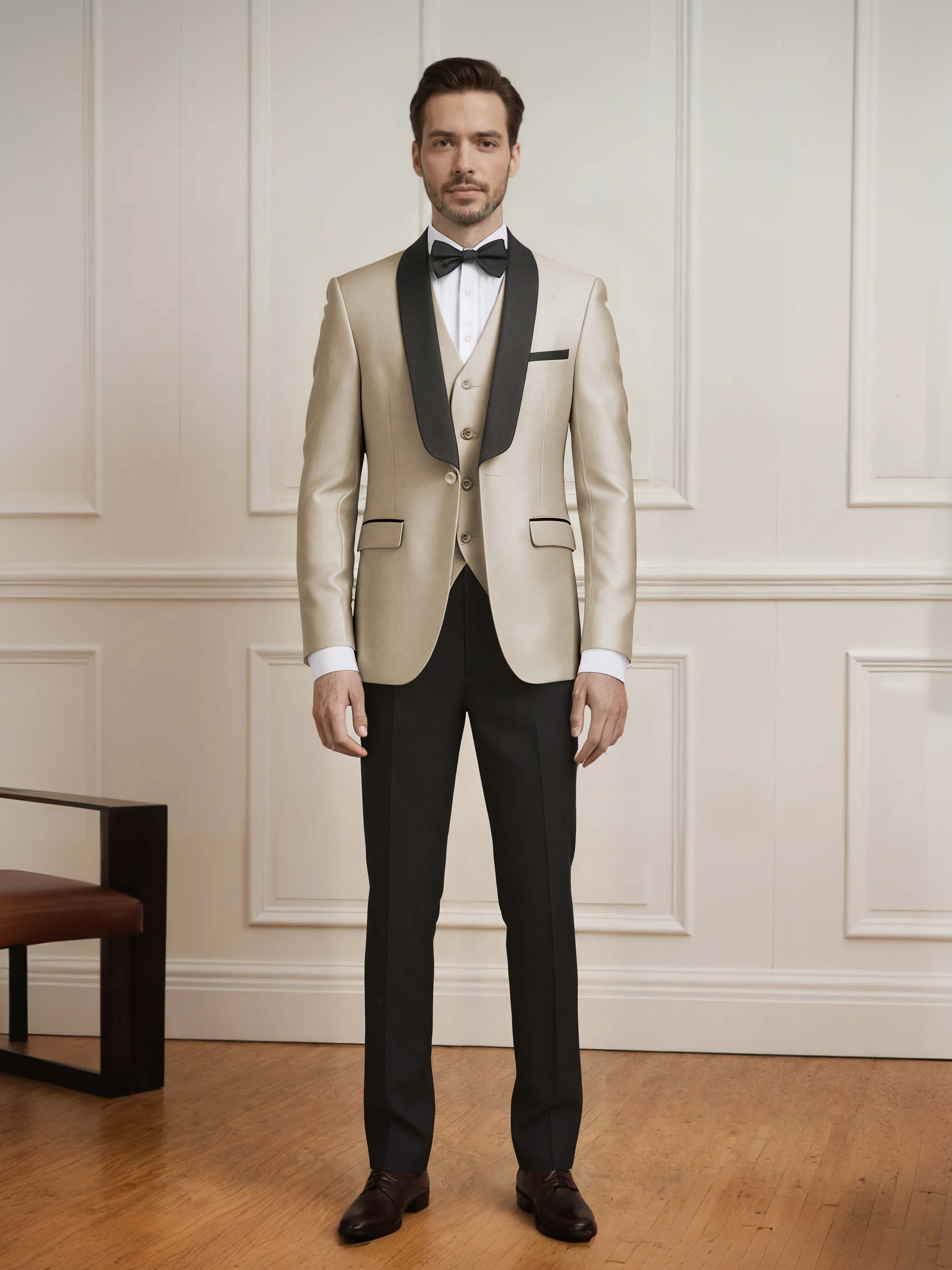 Sleek Men's One Button Shawl Lapel 3 Pieces Formal Guest & Wedding Suits