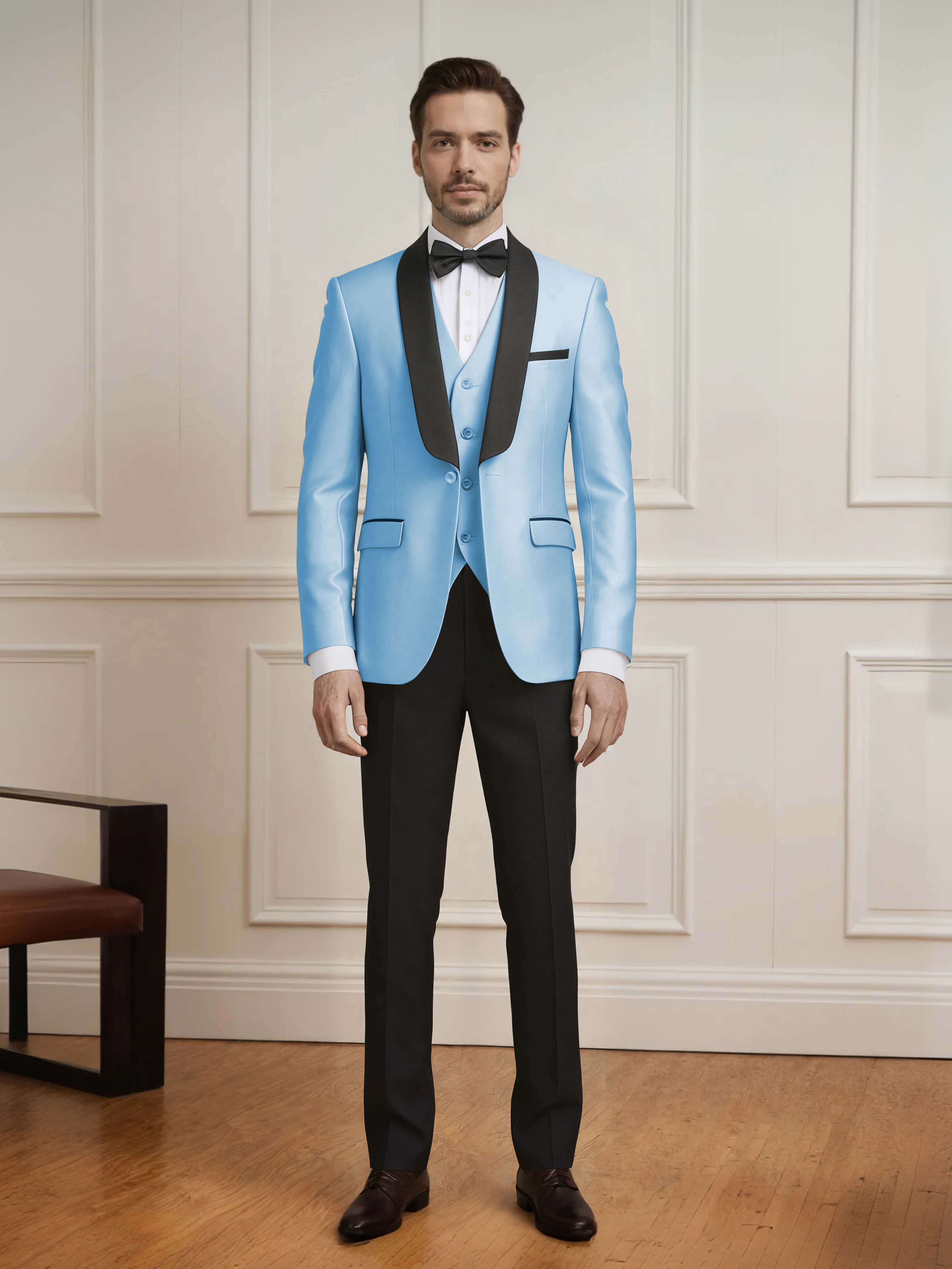 Sleek Men's One Button Shawl Lapel 3 Pieces Formal Guest & Wedding Suits