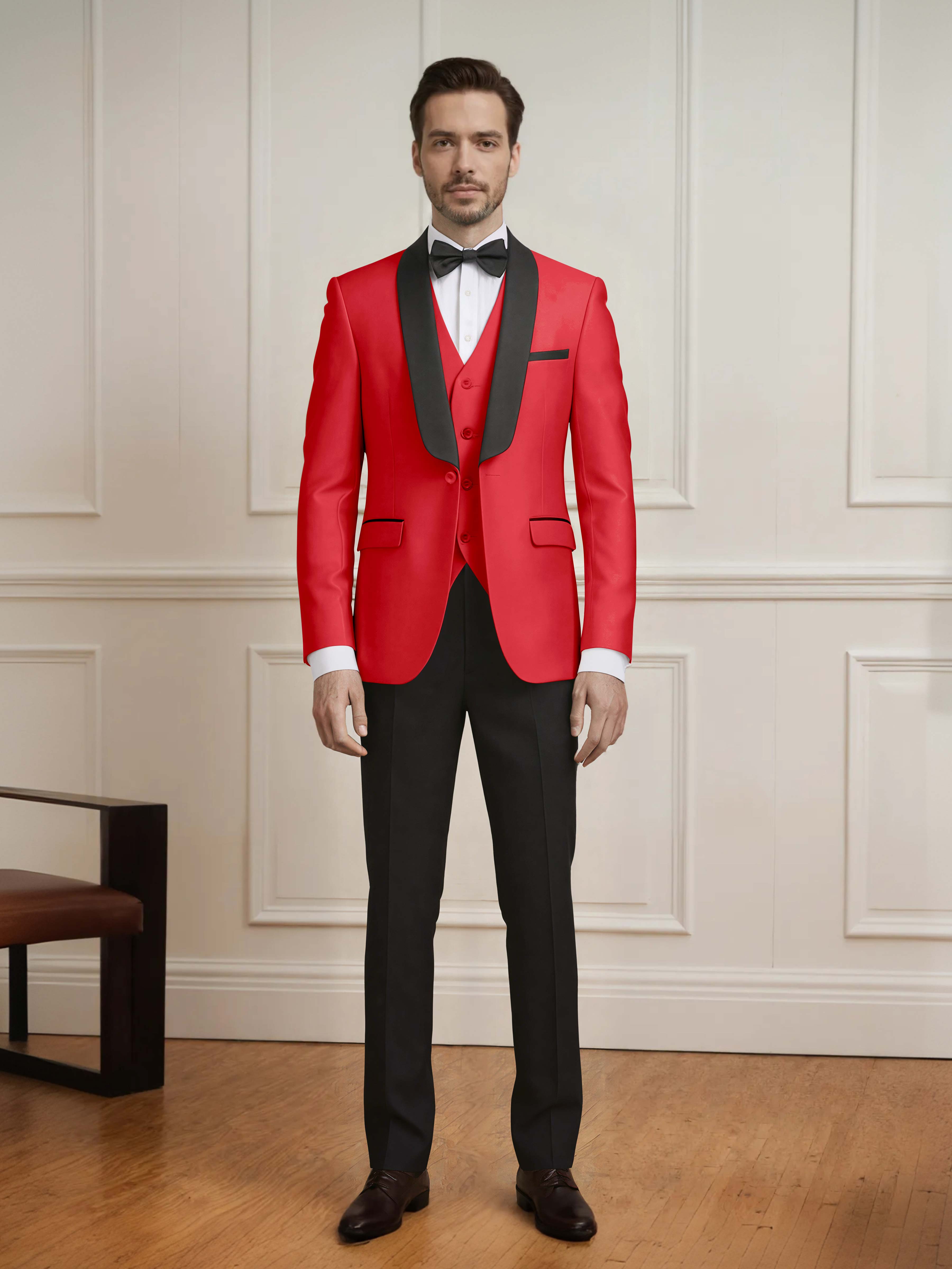 Sleek Men's One Button Shawl Lapel 3 Pieces Formal Guest & Wedding Suits