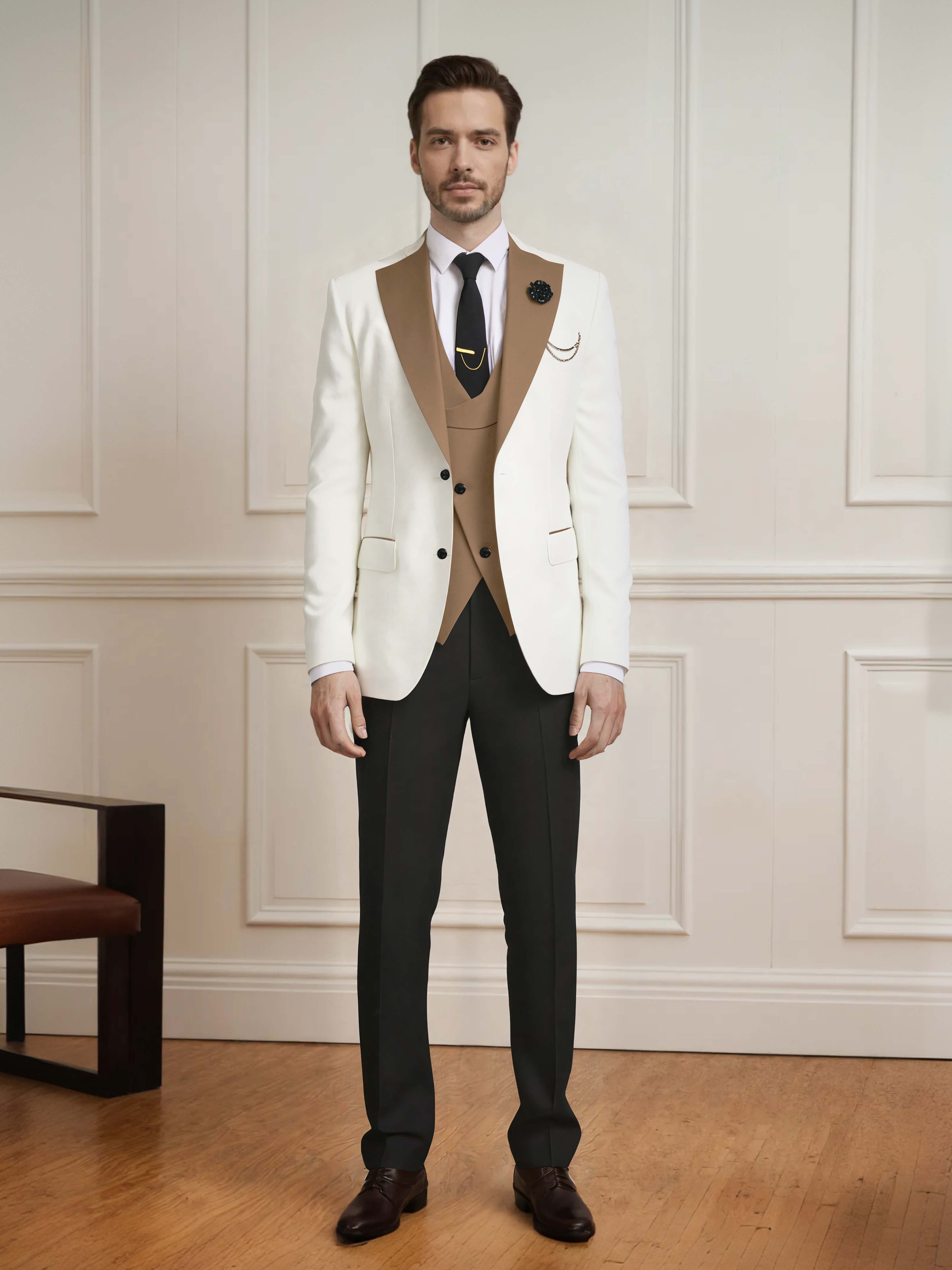 Smart Men's Two Button Contrast Finishes 3 Pieces Guest Suits