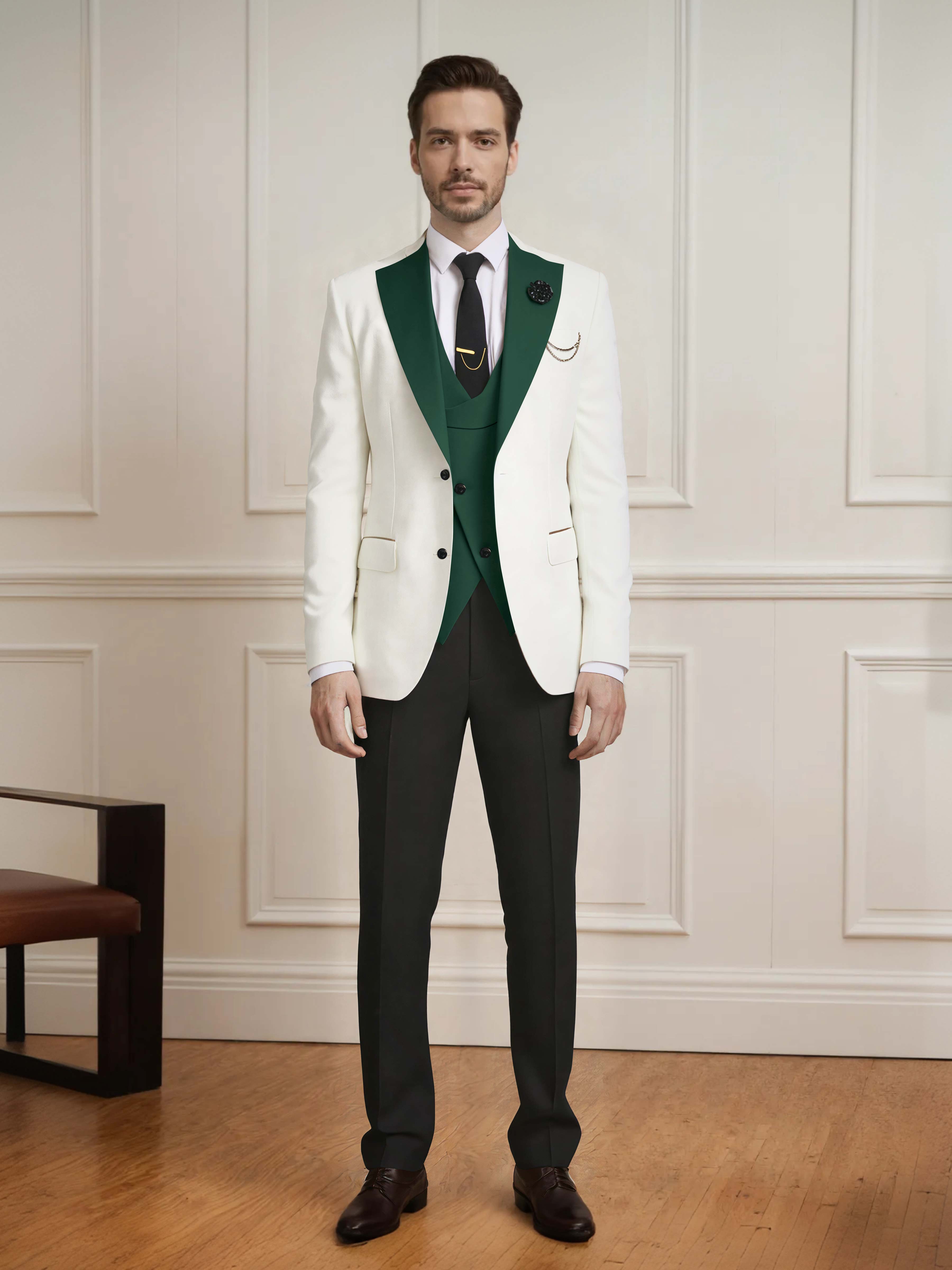 Smart Men's Two Button Contrast Finishes 3 Pieces Guest Suits