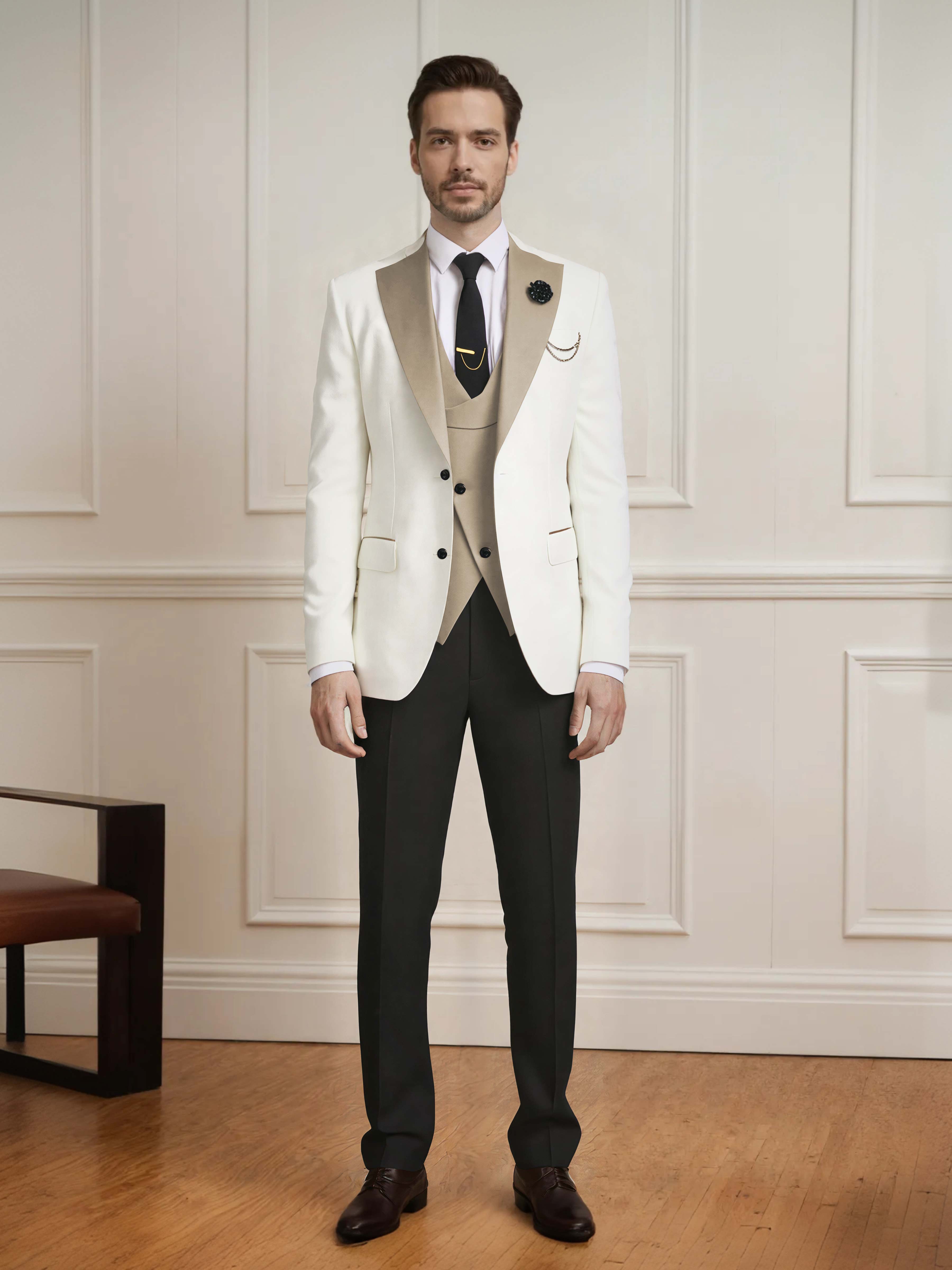 Smart Men's Two Button Contrast Finishes 3 Pieces Guest Suits