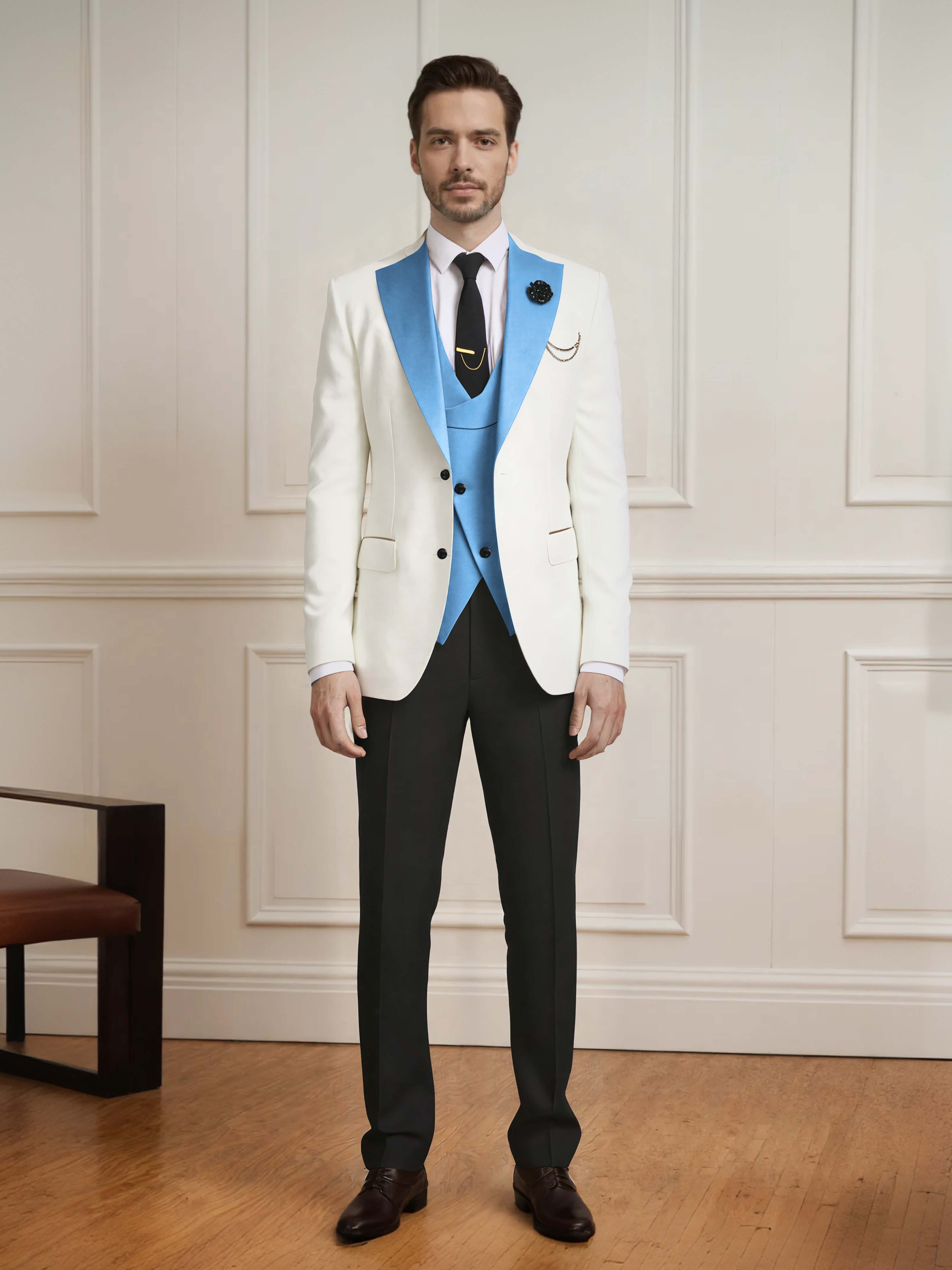 Smart Men's Two Button Contrast Finishes 3 Pieces Guest Suits