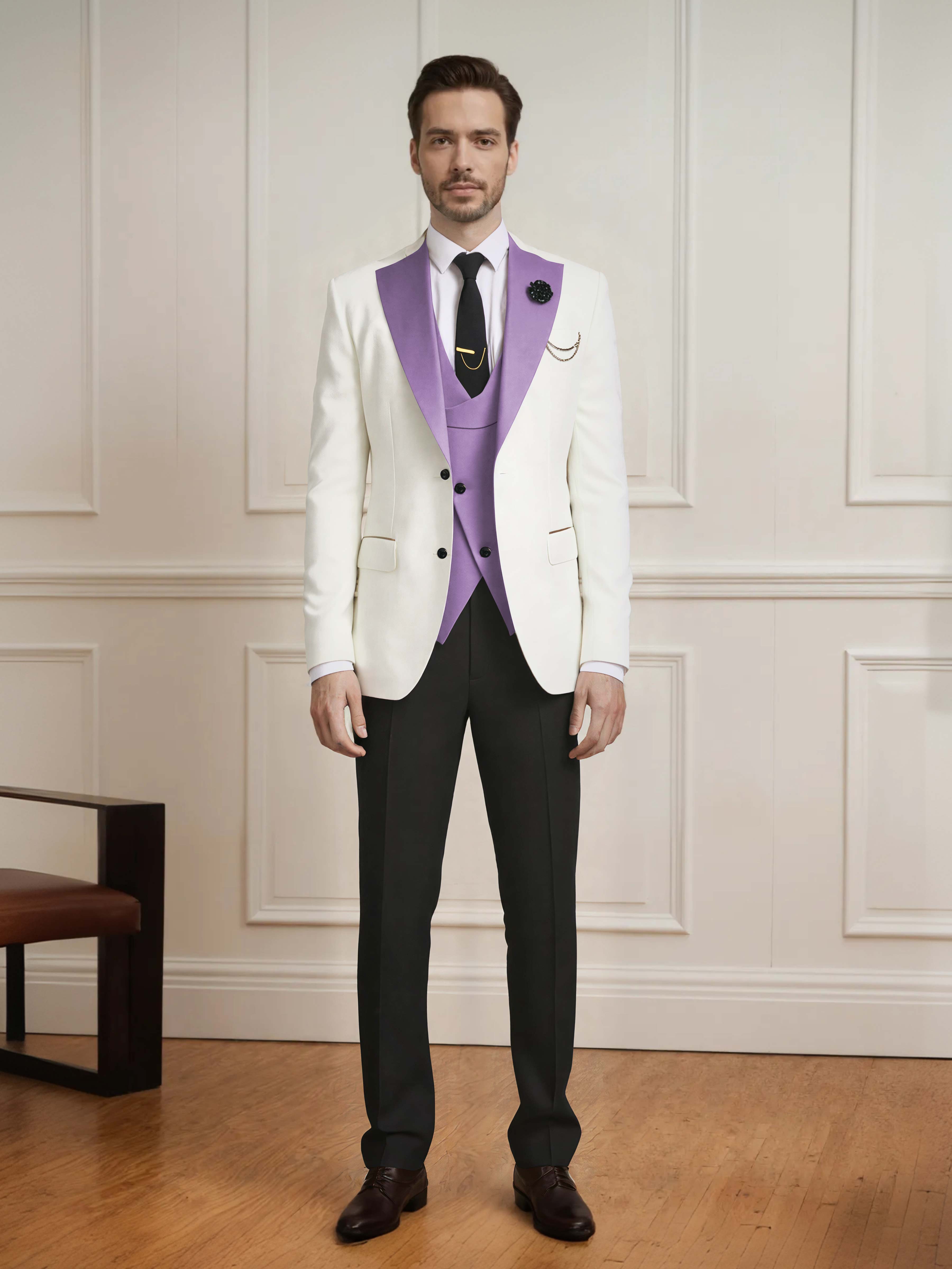 Smart Men's Two Button Contrast Finishes 3 Pieces Guest Suits