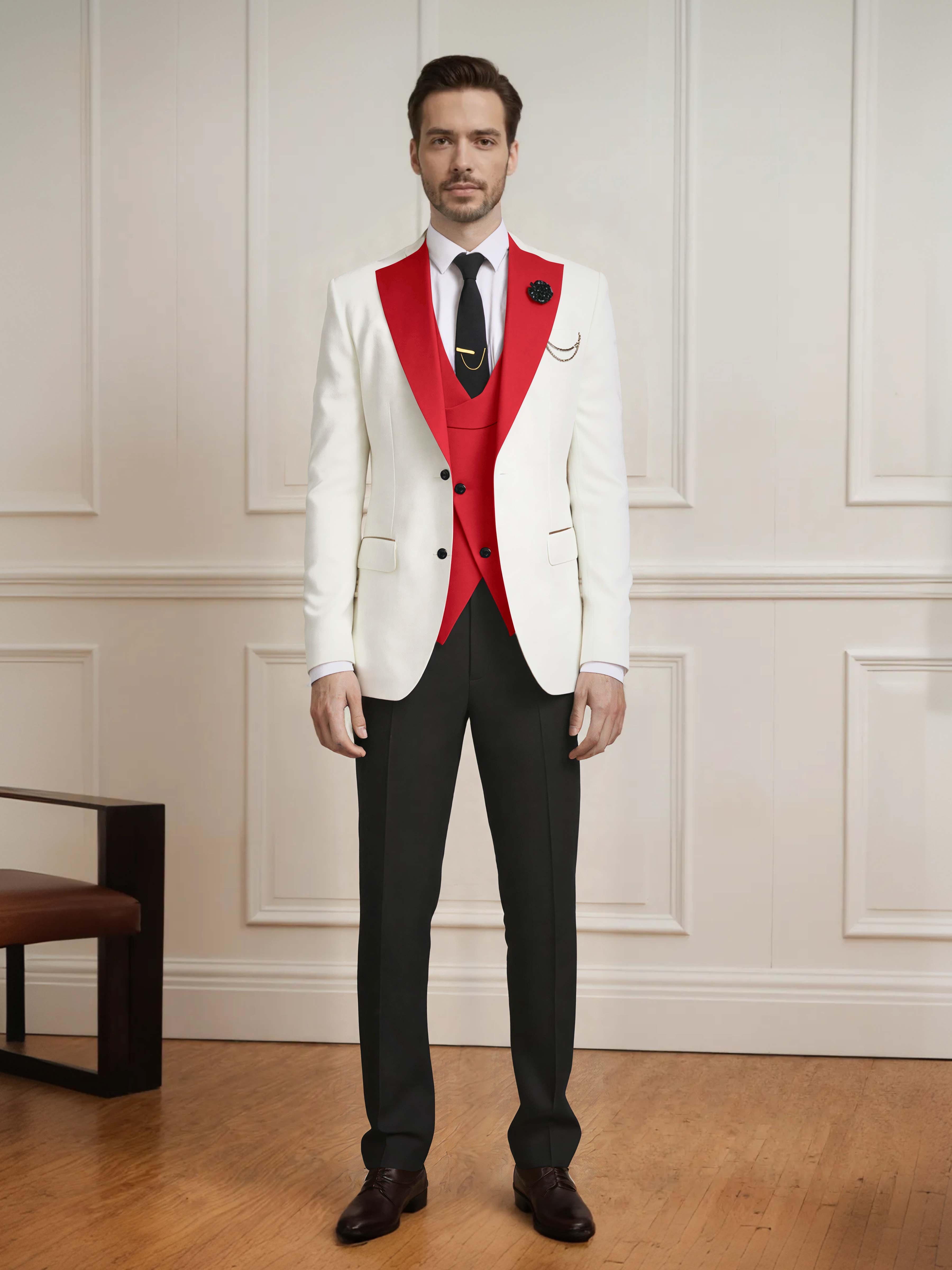 Smart Men's Two Button Contrast Finishes 3 Pieces Guest Suits