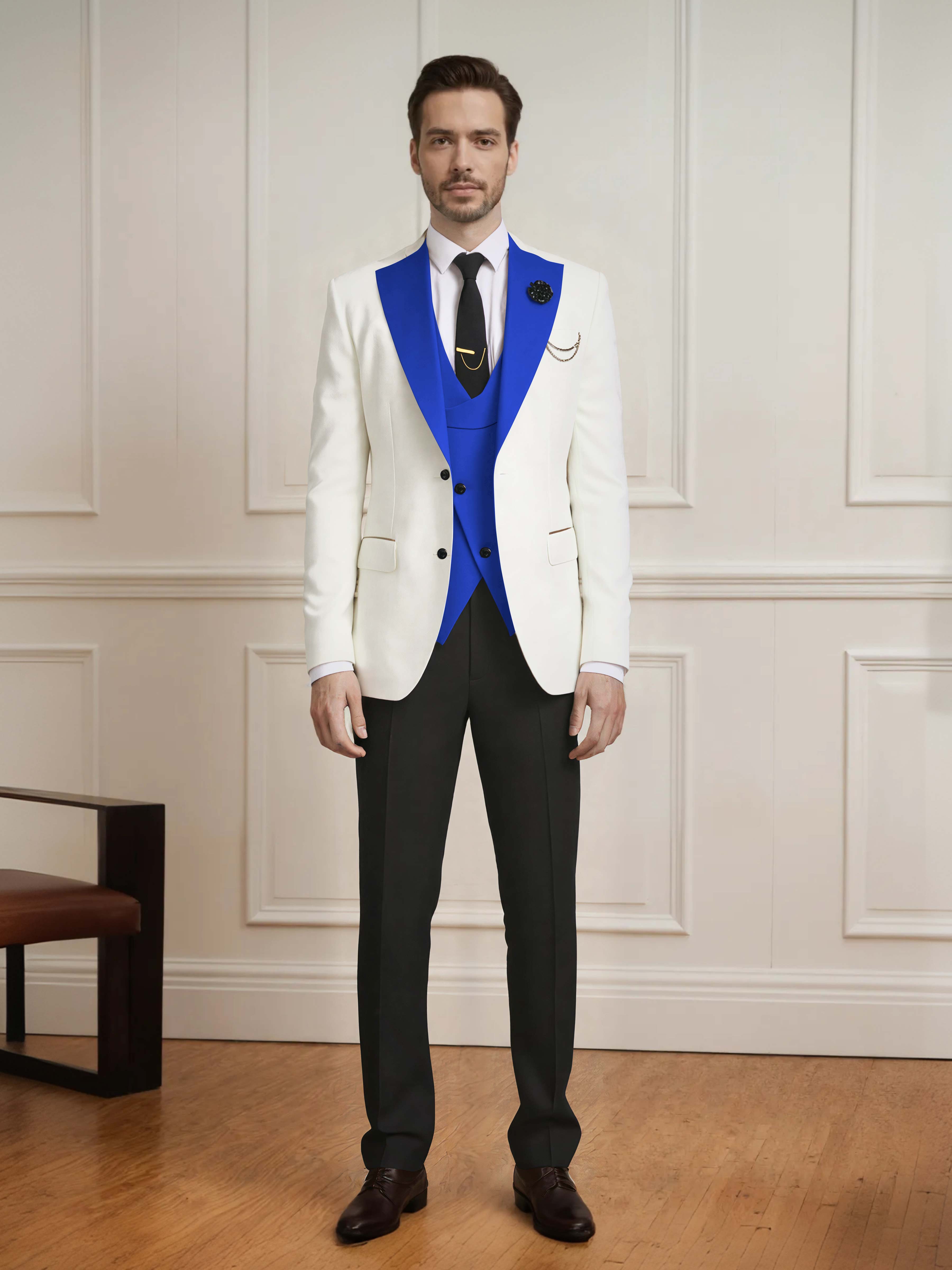 Smart Men's Two Button Contrast Finishes 3 Pieces Guest Suits