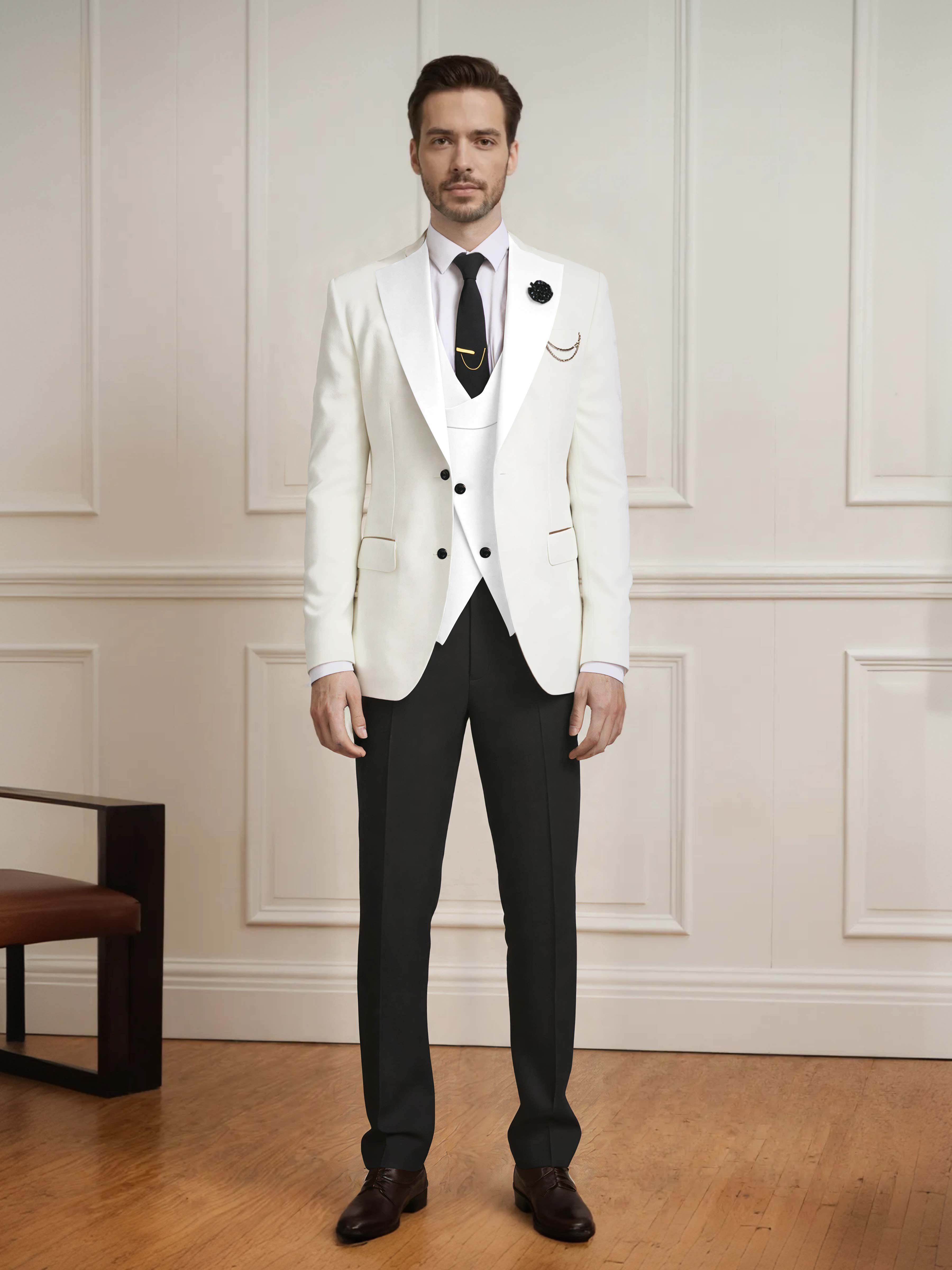 Smart Men's Two Button Contrast Finishes 3 Pieces Guest Suits