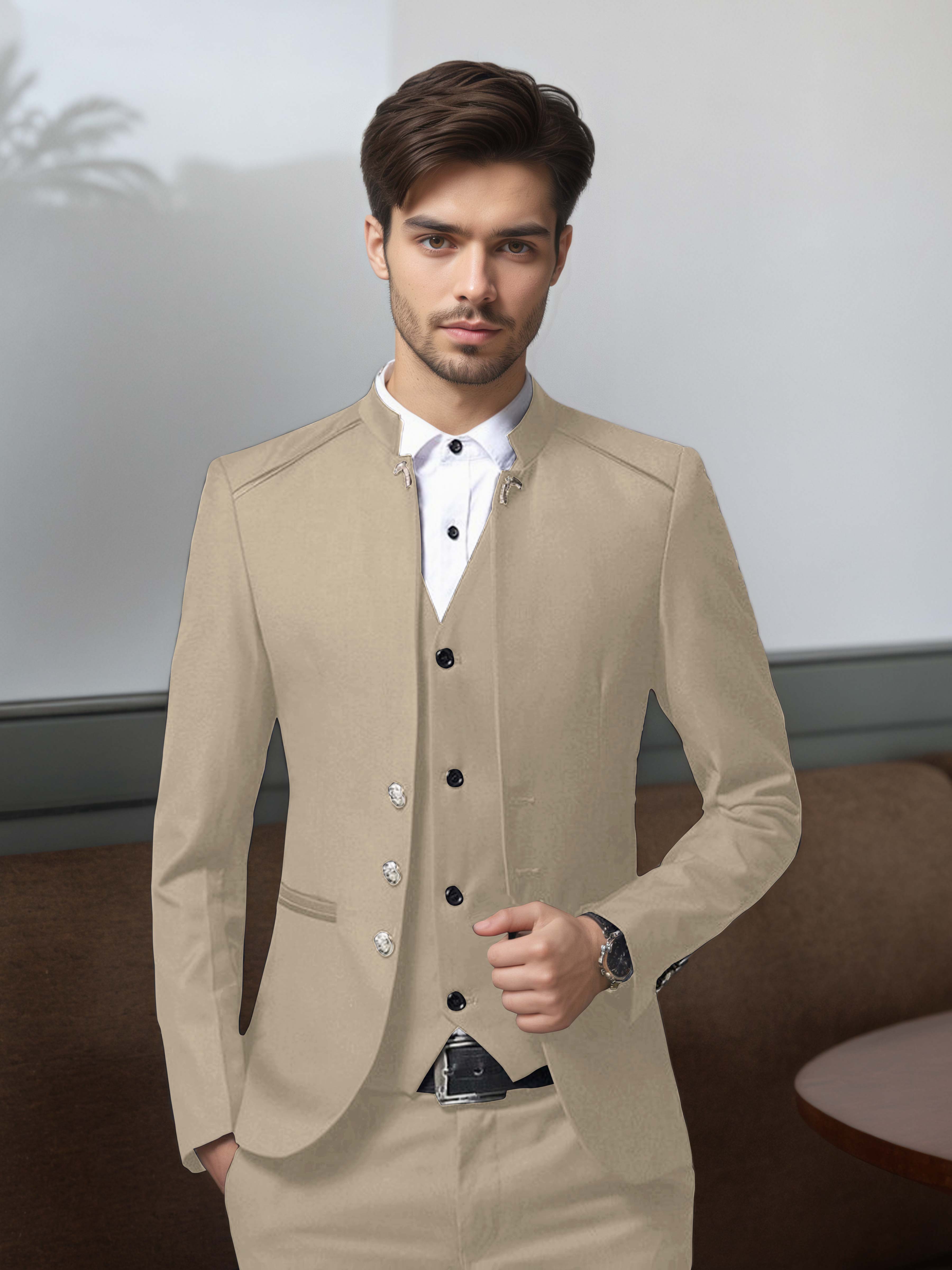 Structured Retro Men's 3 Pieces Single Breasted Suits
