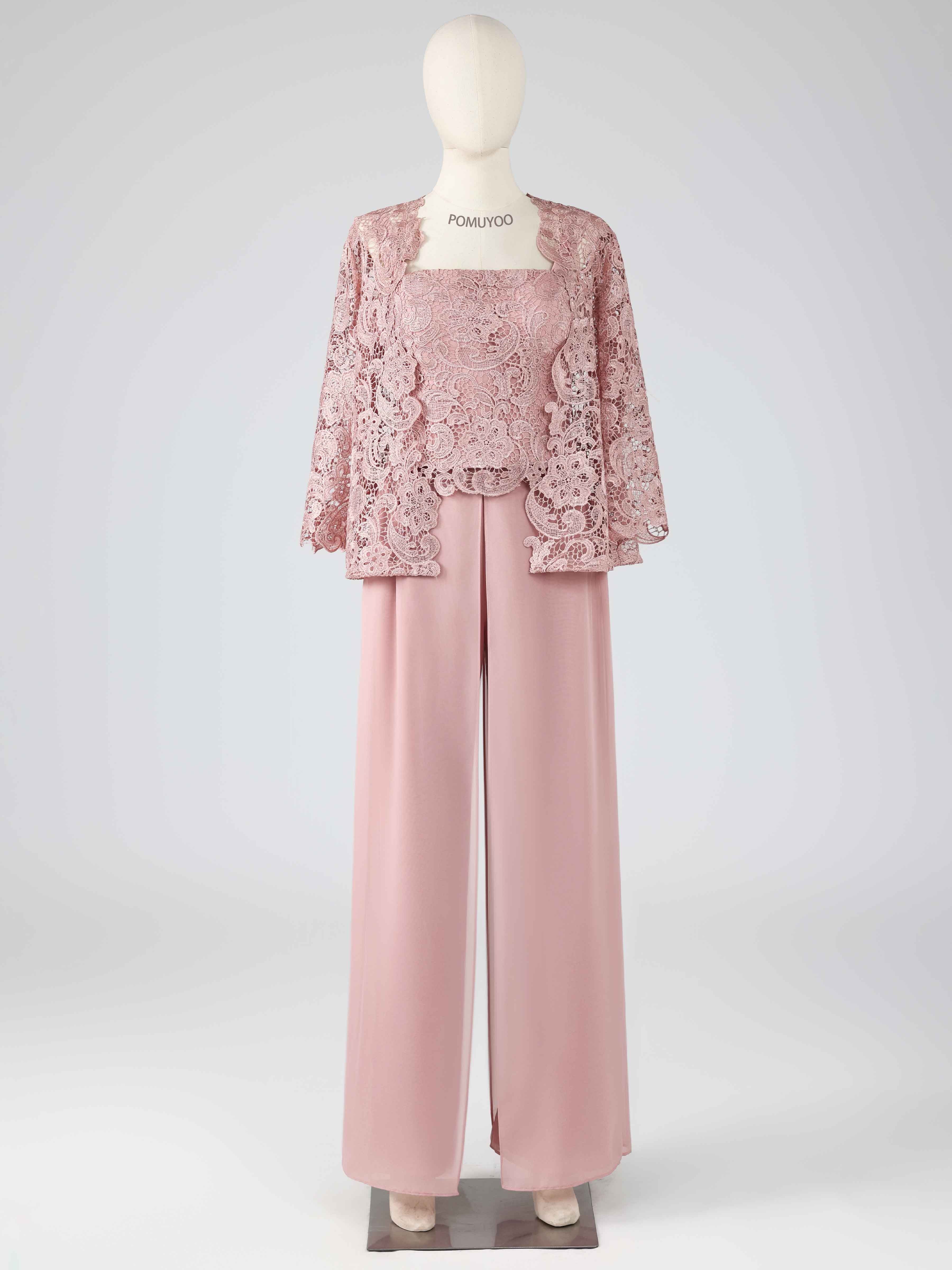 Stylish Square Three Pieces Lace Mother of the Bride Pantsuit UK