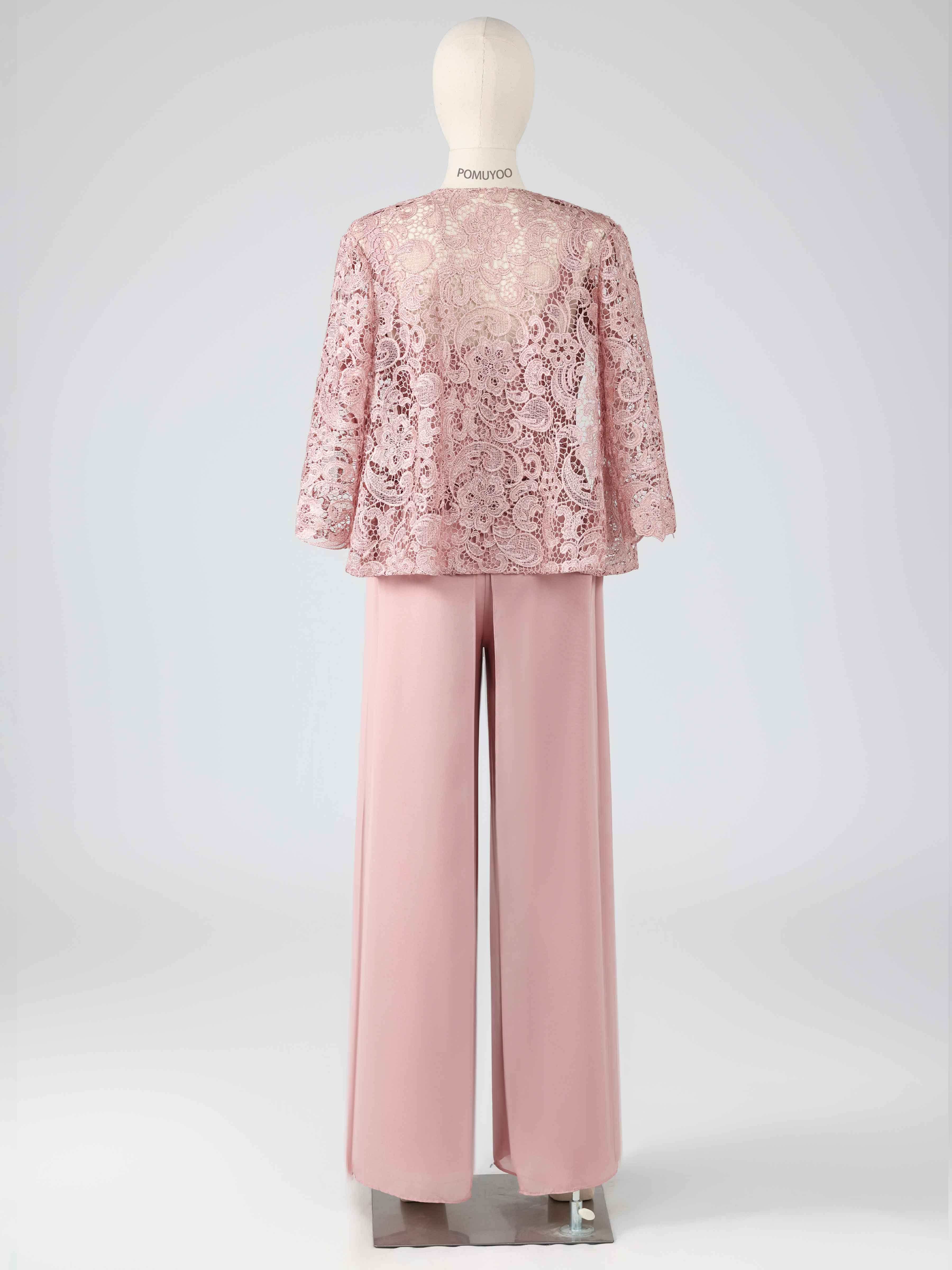 Stylish Square Three Pieces Lace Mother of the Bride Pantsuit UK
