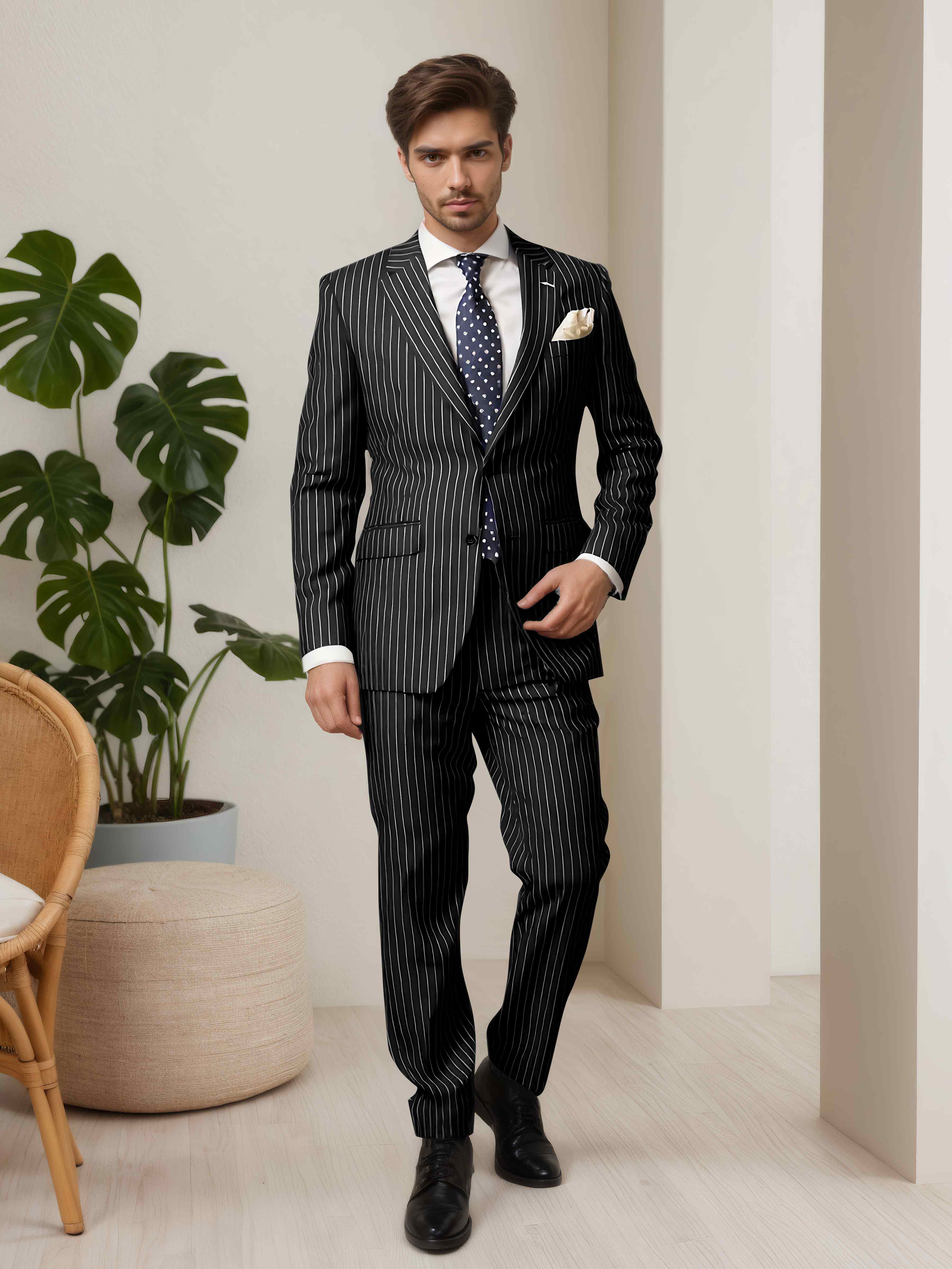 Stylish Striped Men's 2 Pieces Notch Lapel Suit for Guests & Work Events