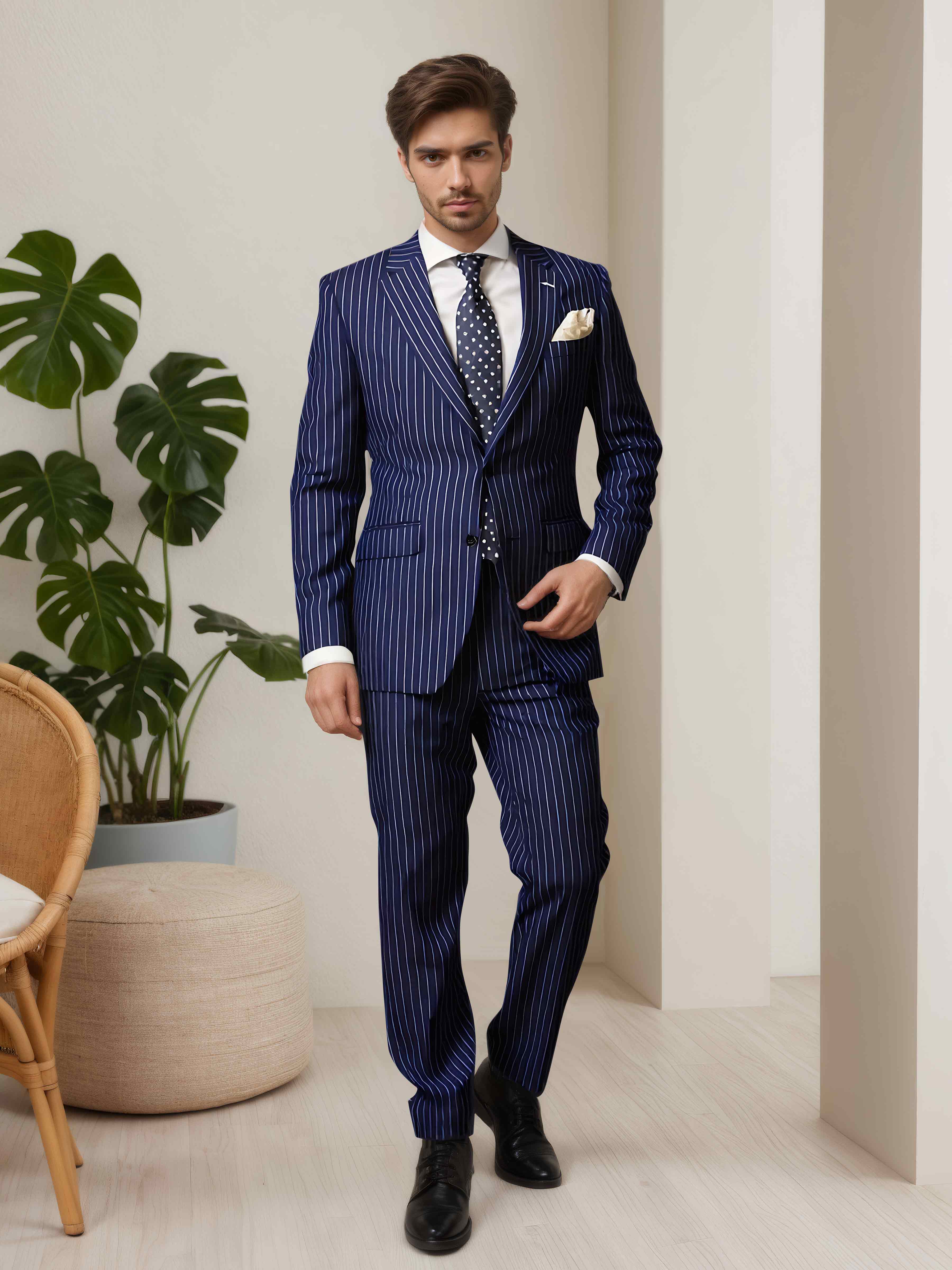 Stylish Striped Men's 2 Pieces Notch Lapel Suit for Guests & Work Events