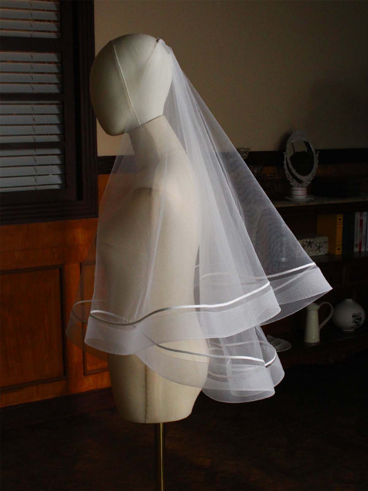 Stylish White Double Stretch Mesh Bridal Veil
