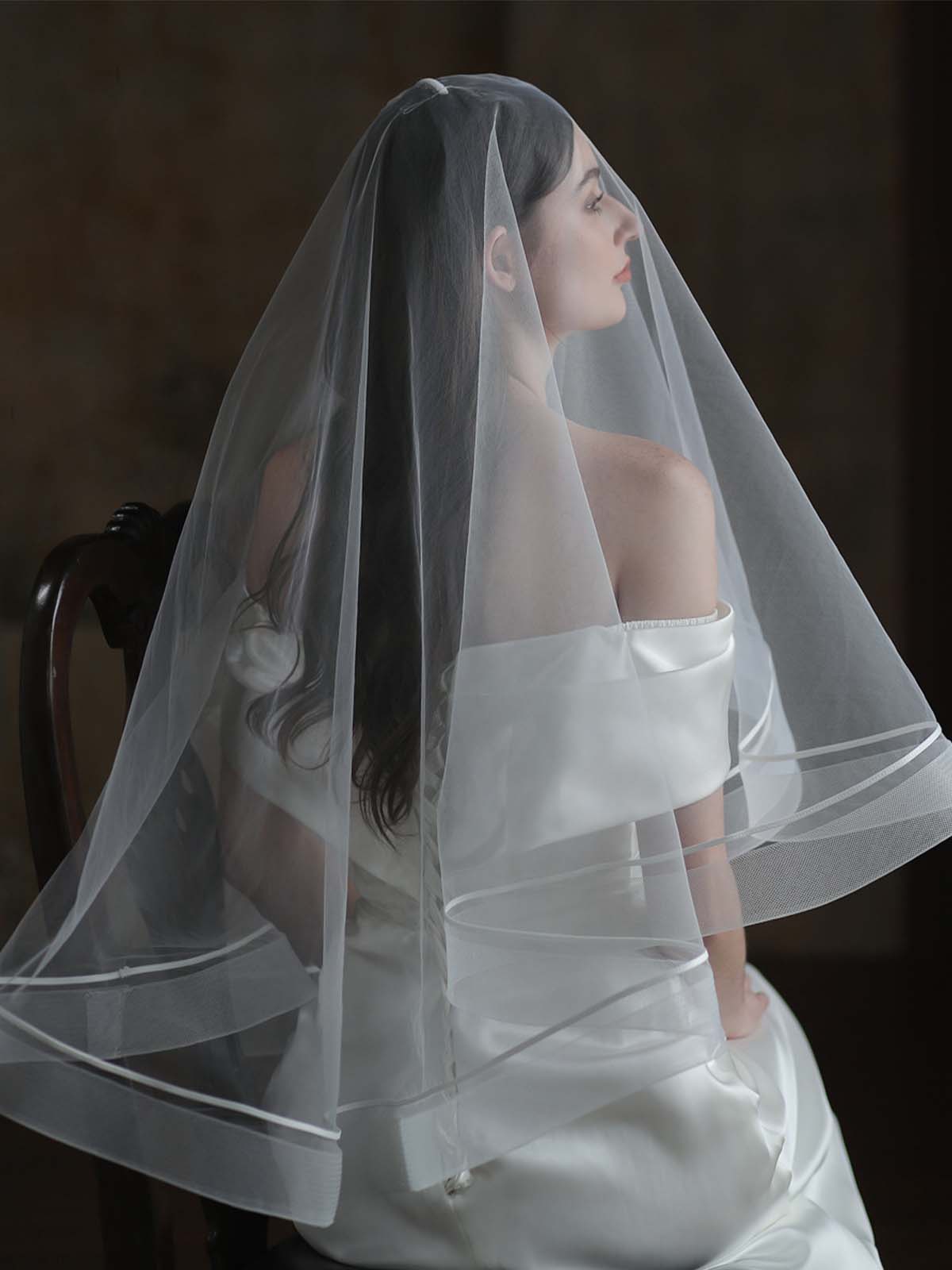 Stylish White Double Stretch Mesh Bridal Veil