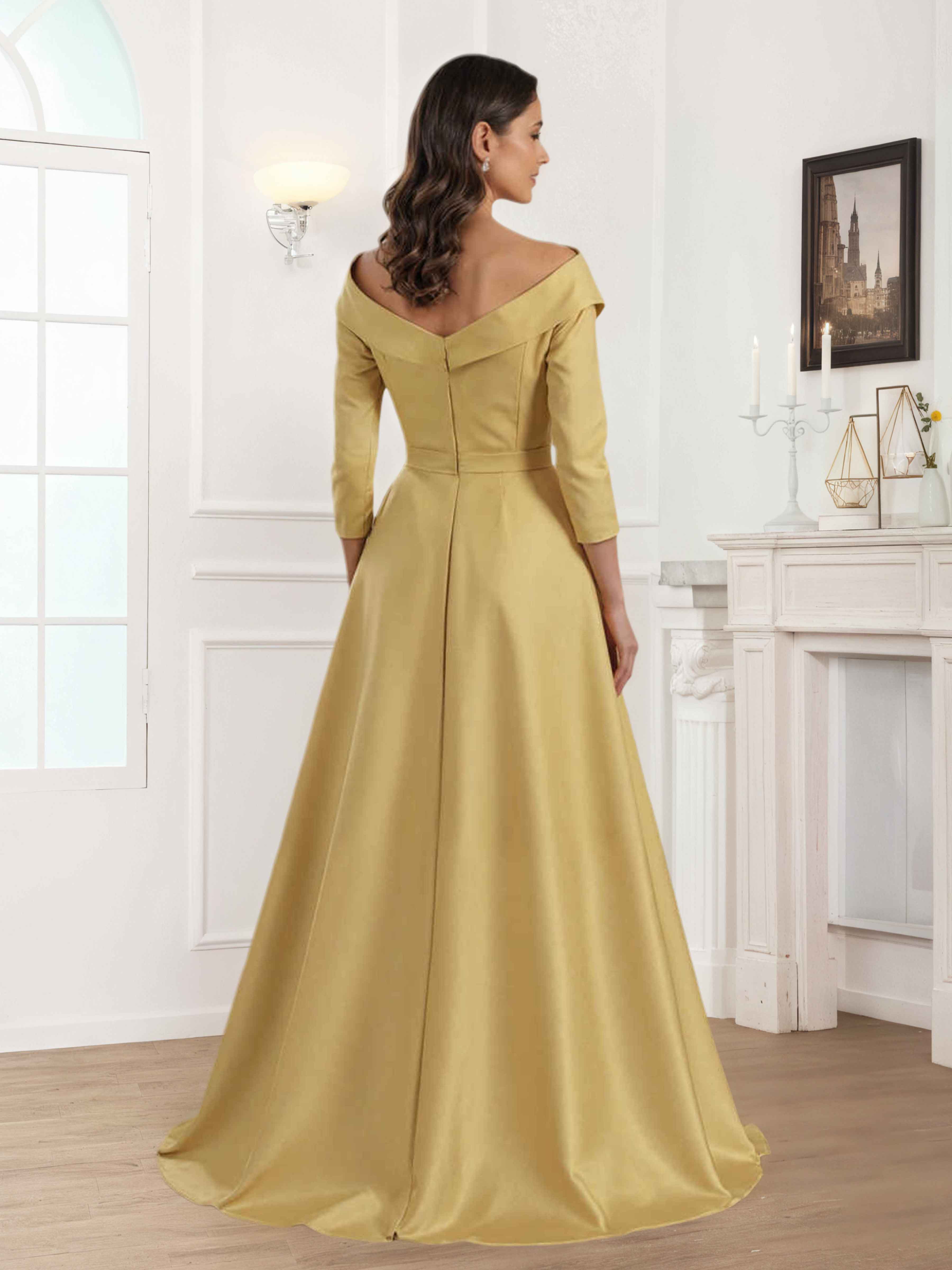 Tove Timeless A-Line V Neck Long Satin Mother of the Bride Dresses