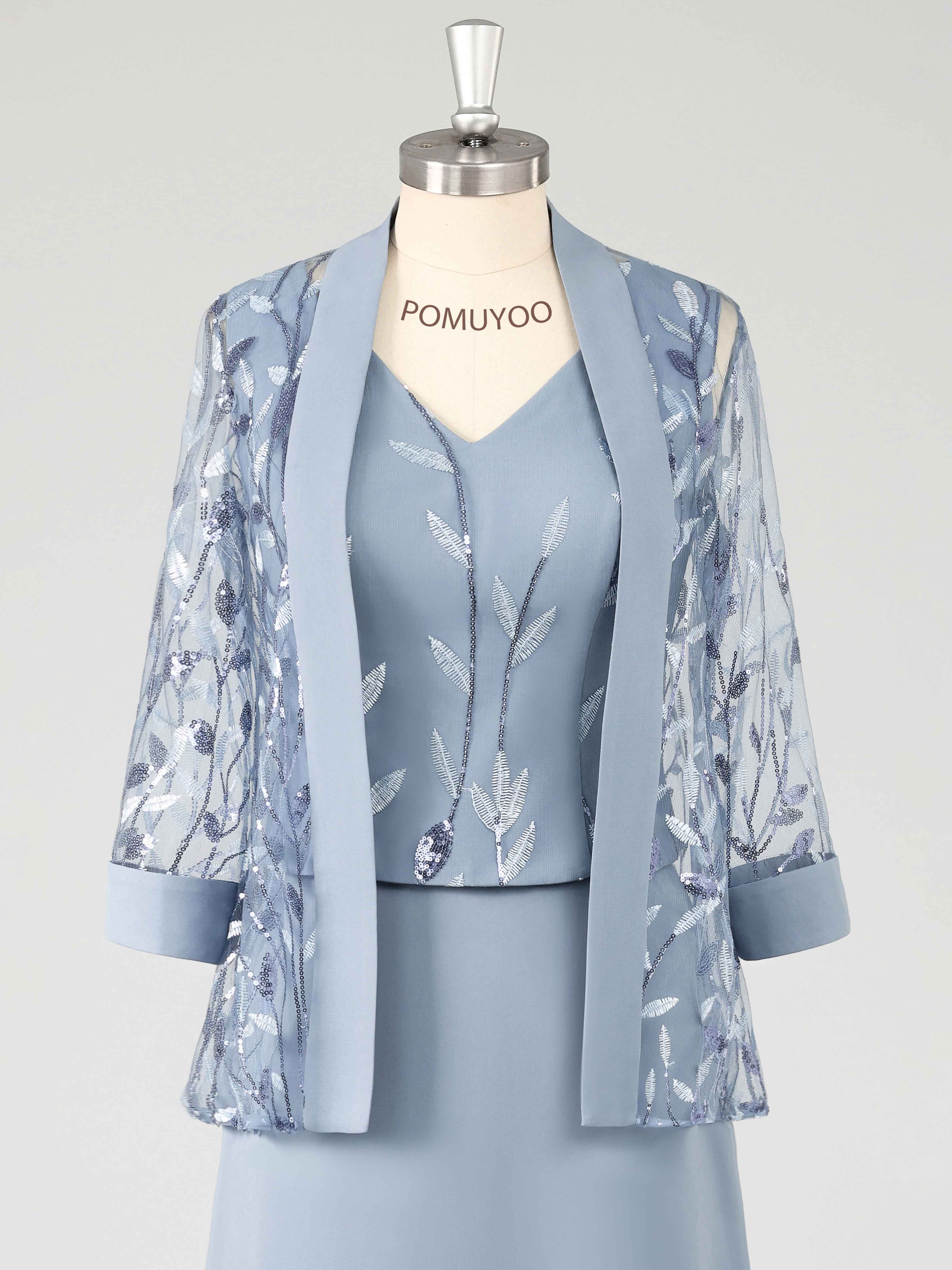 Charming A-Line 3 Pieces Sequins Chiffon Maxi Mother of the Bride Dresses UK