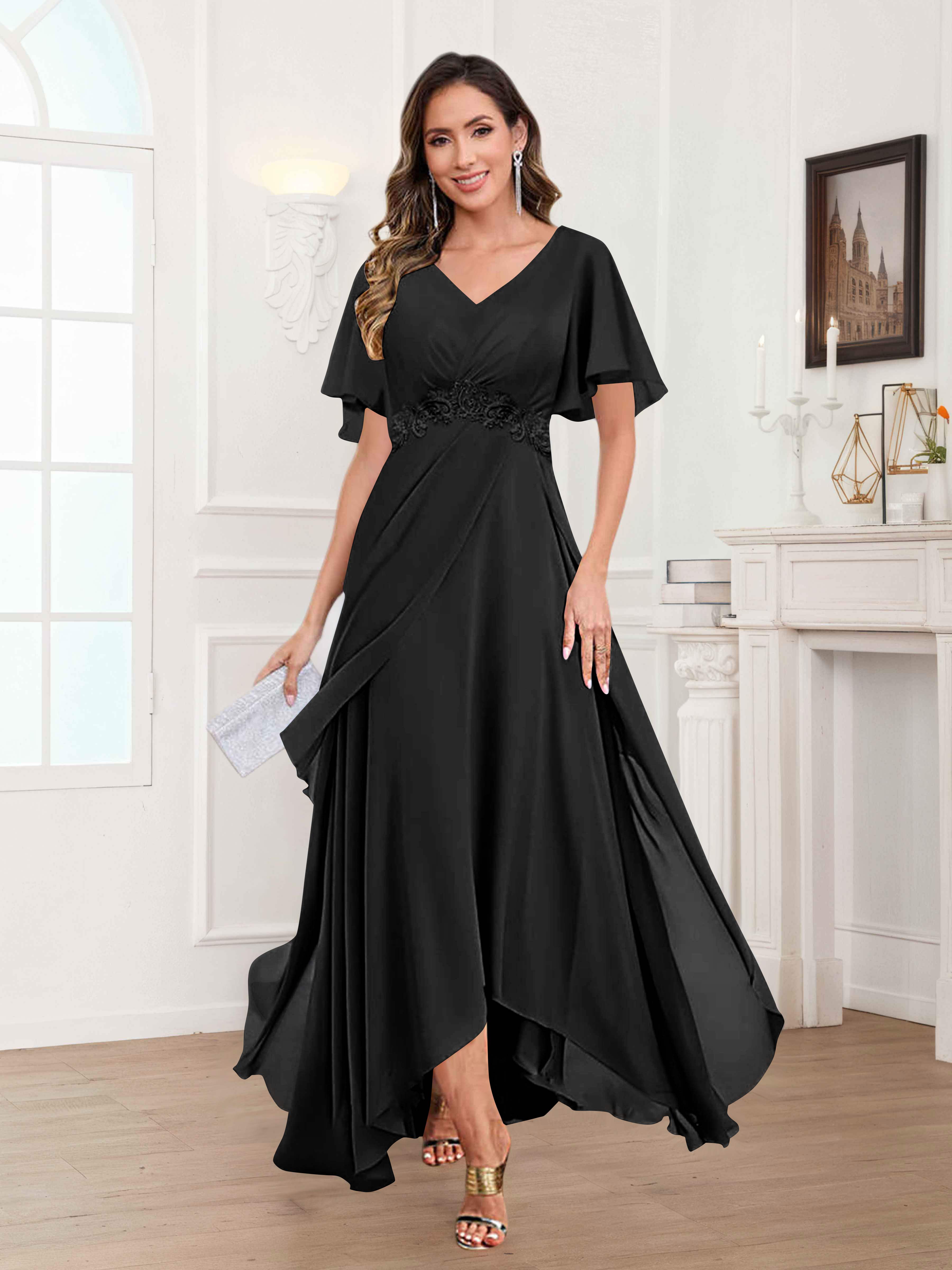 Ulyana Modest A-Line Appliques High Low Chiffon Mother Of The Bride Dresses