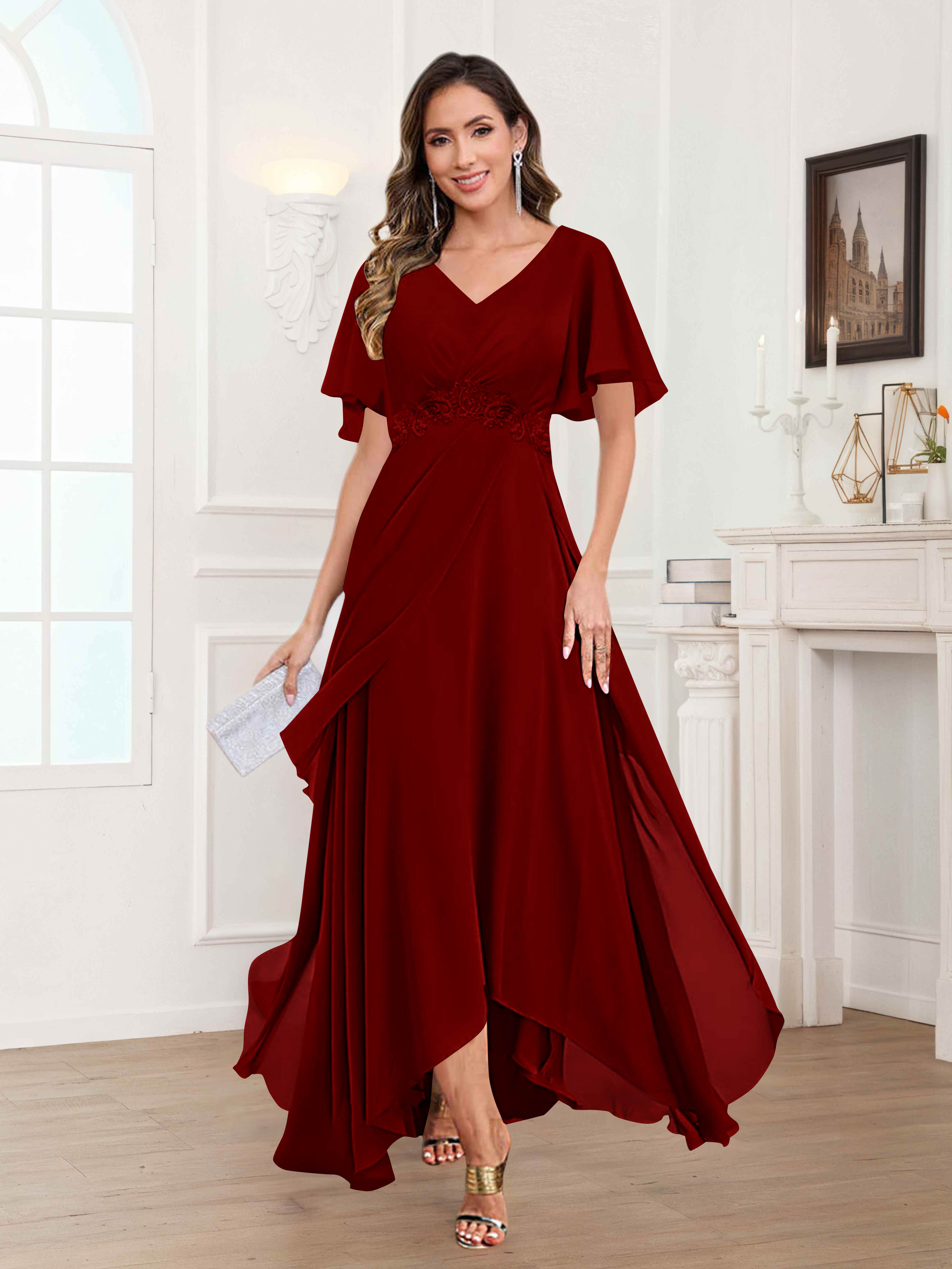 Ulyana Modest A-Line Appliques High Low Chiffon Mother Of The Bride Dresses