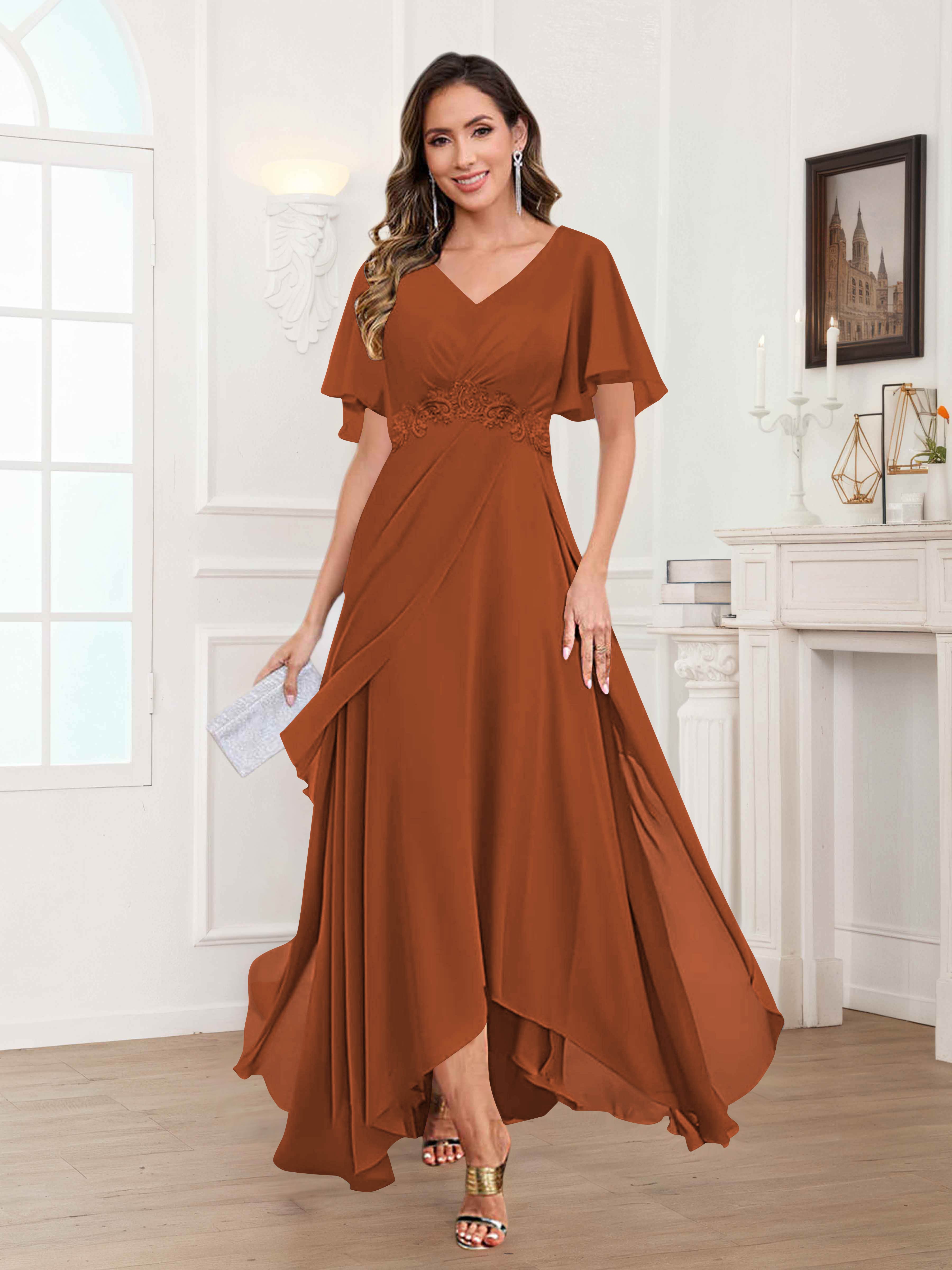 Ulyana Modest A-Line Appliques High Low Chiffon Mother Of The Bride Dresses