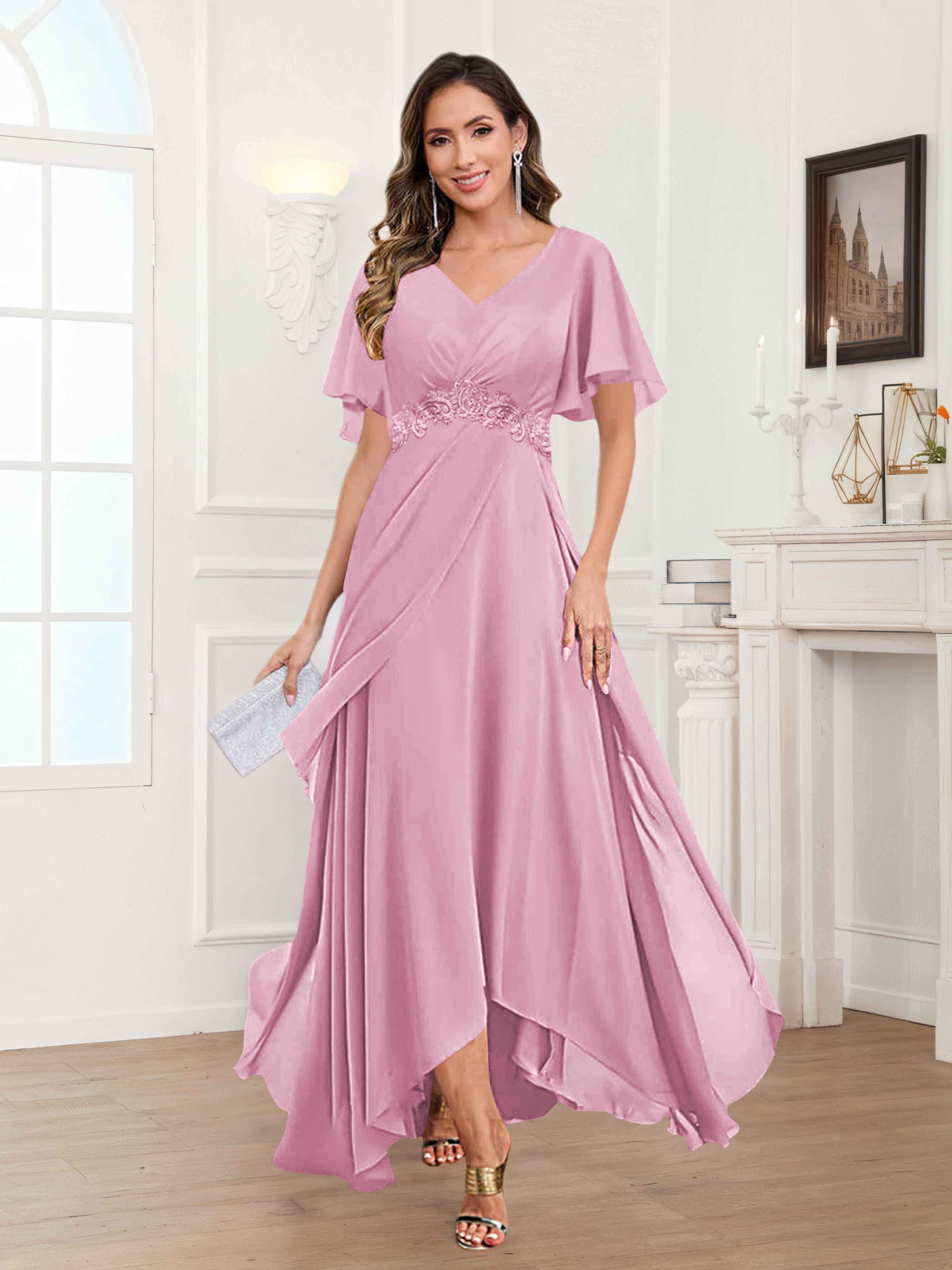 Ulyana Modest A-Line Appliques High Low Chiffon Mother Of The Bride Dresses