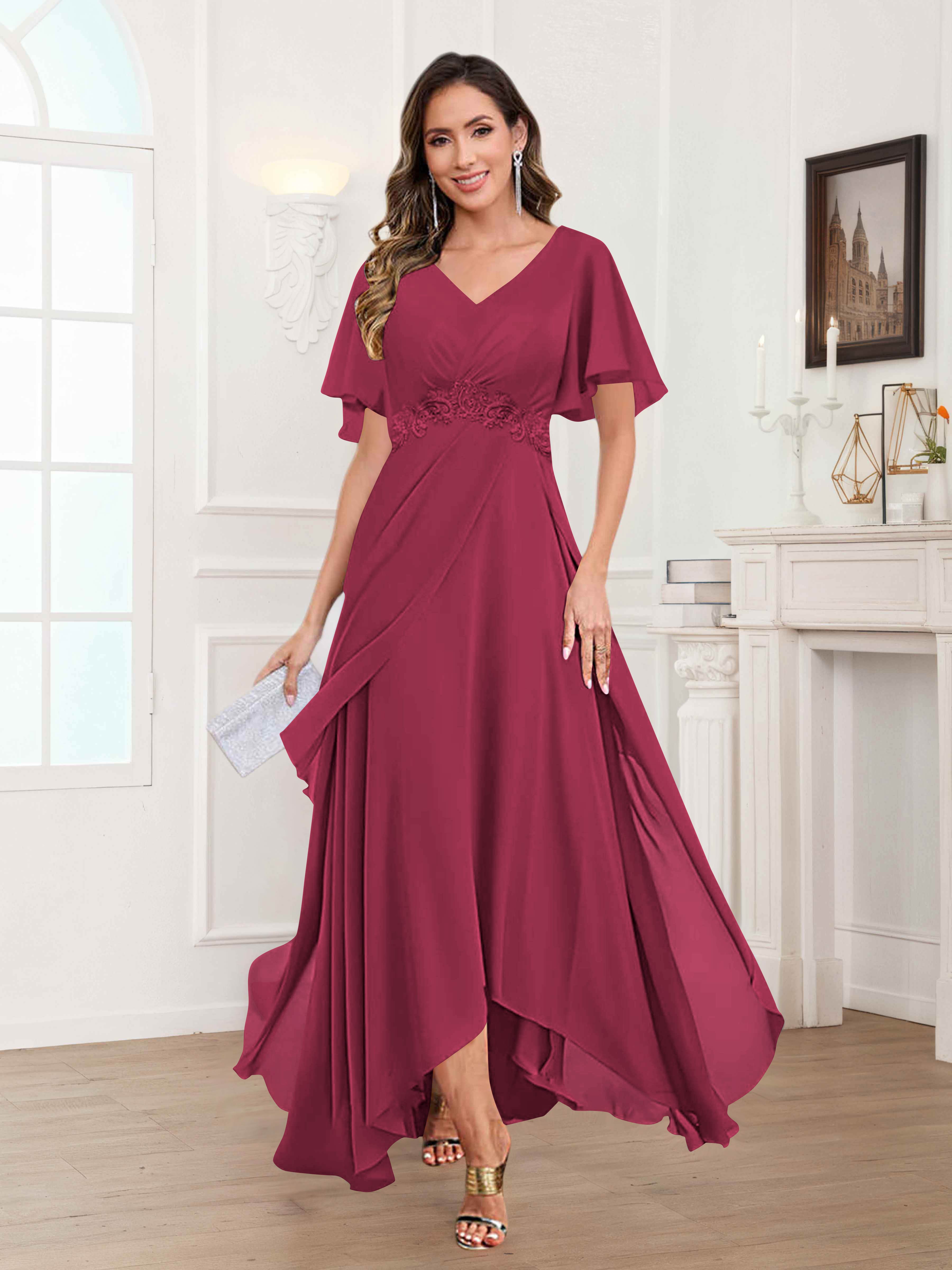 Ulyana Modest A-Line Appliques High Low Chiffon Mother Of The Bride Dresses