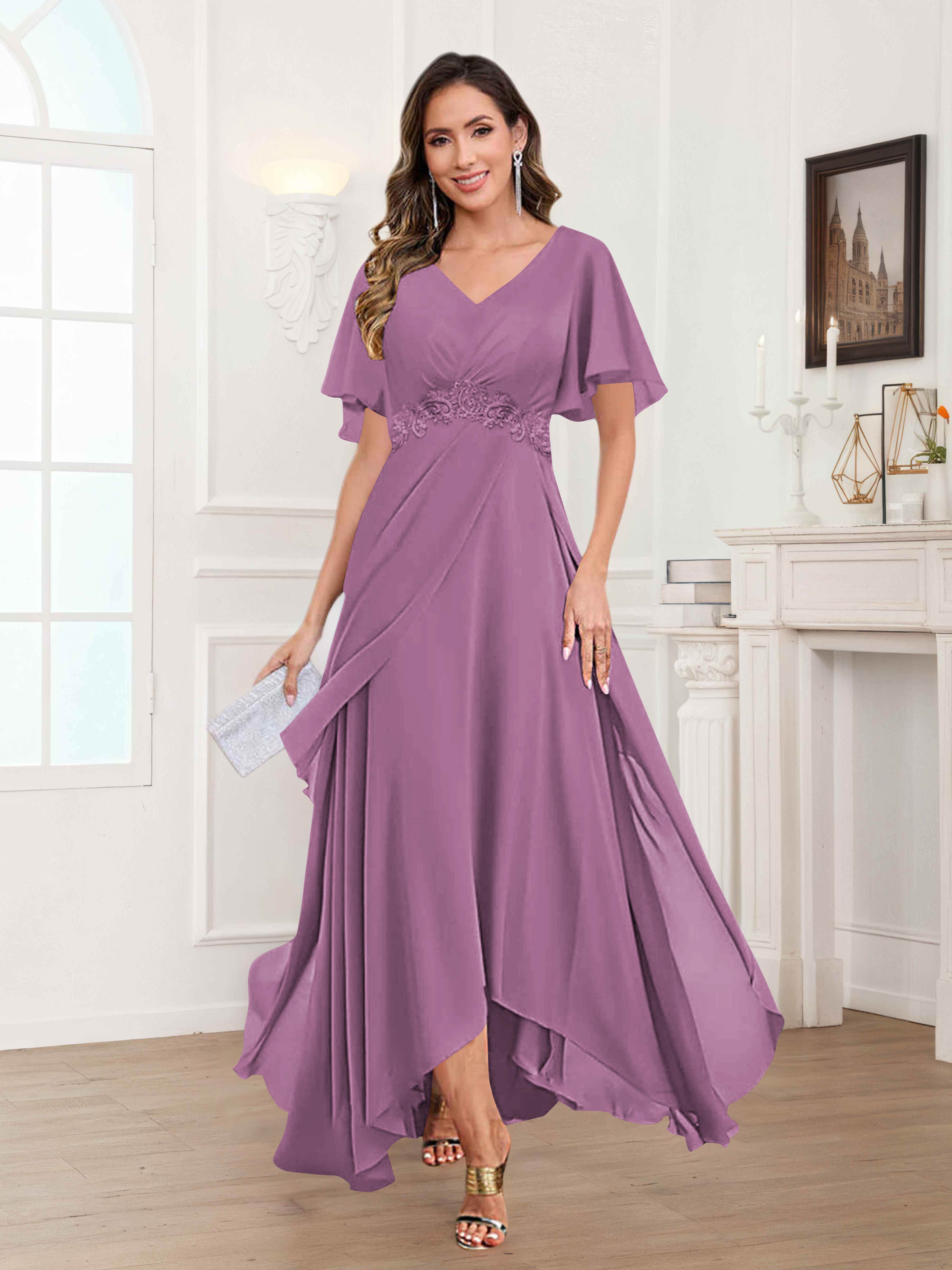 Ulyana Modest A-Line Appliques High Low Chiffon Mother Of The Bride Dresses