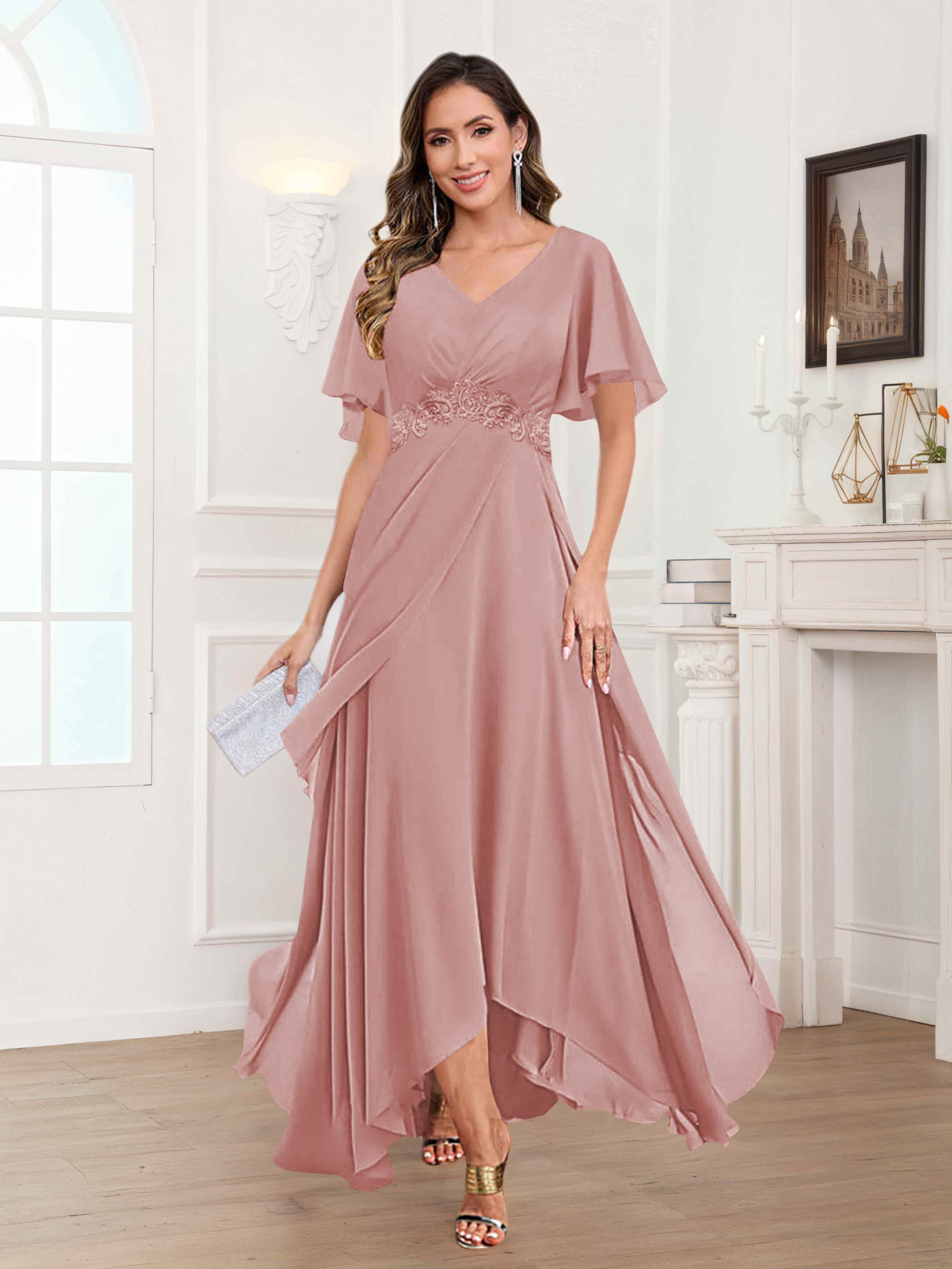 Ulyana Modest A-Line Appliques High Low Chiffon Mother Of The Bride Dresses