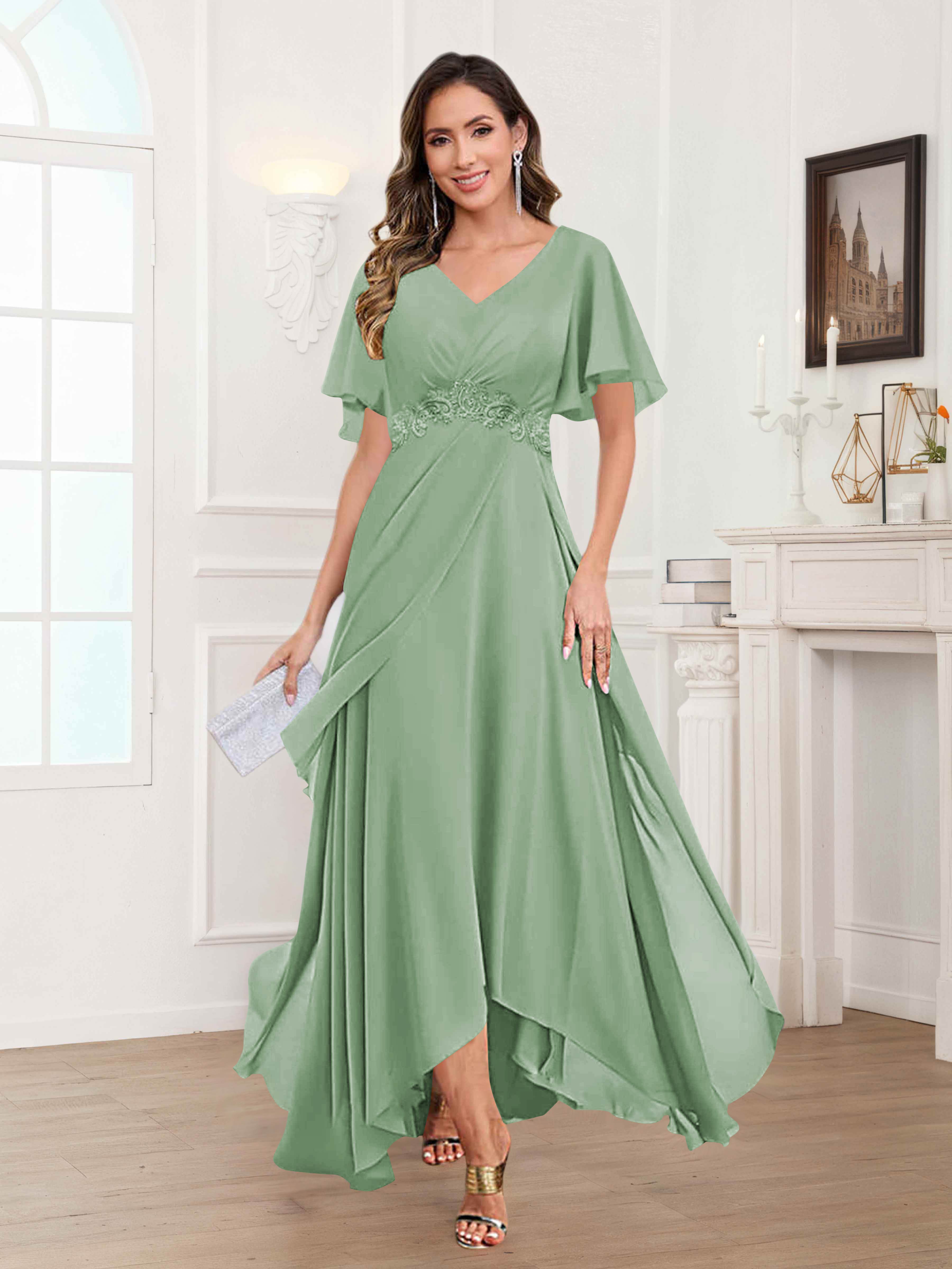 Ulyana Modest A-Line Appliques High Low Chiffon Mother Of The Bride Dresses