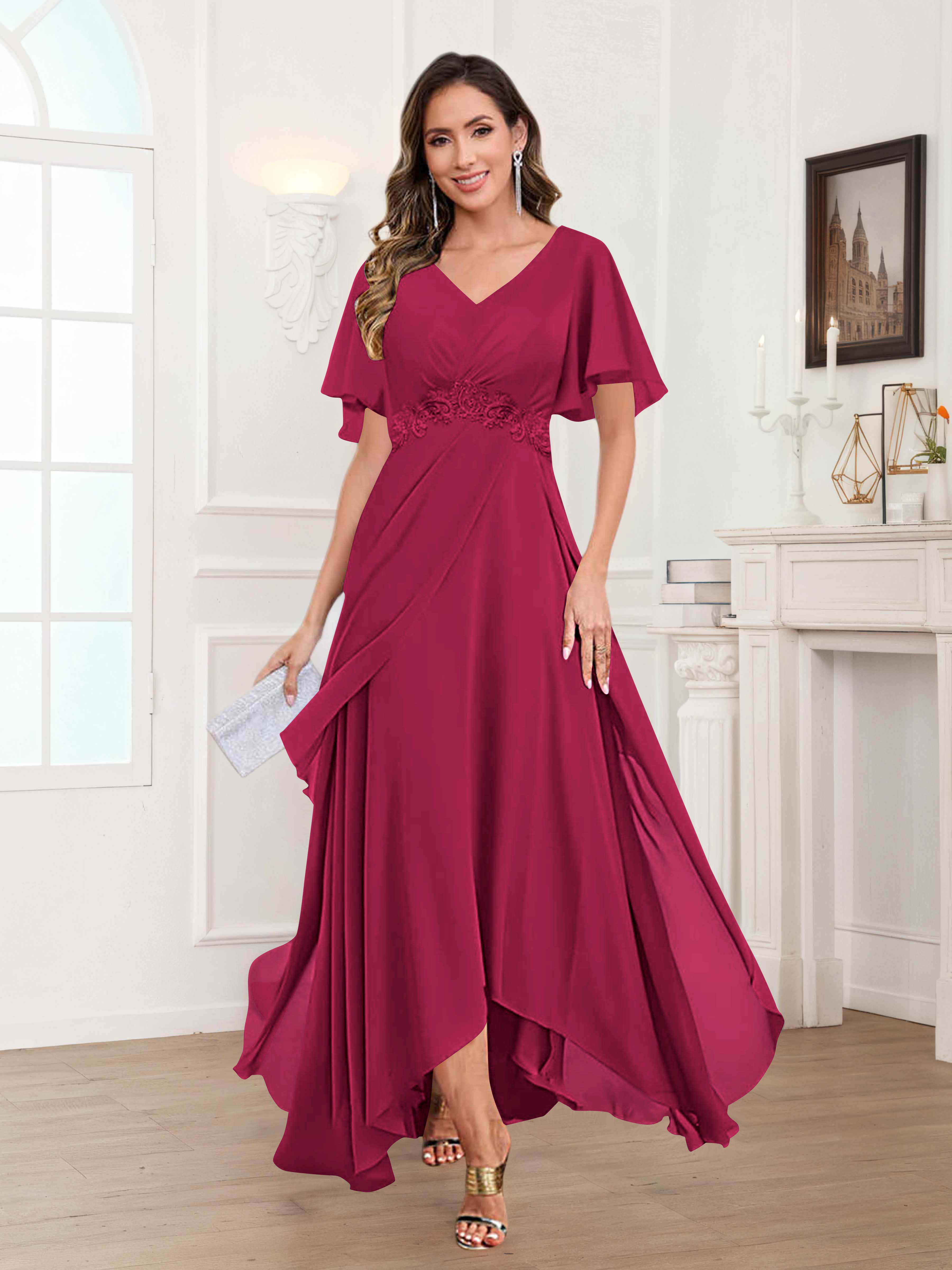 Ulyana Modest A-Line Appliques High Low Chiffon Mother Of The Bride Dresses