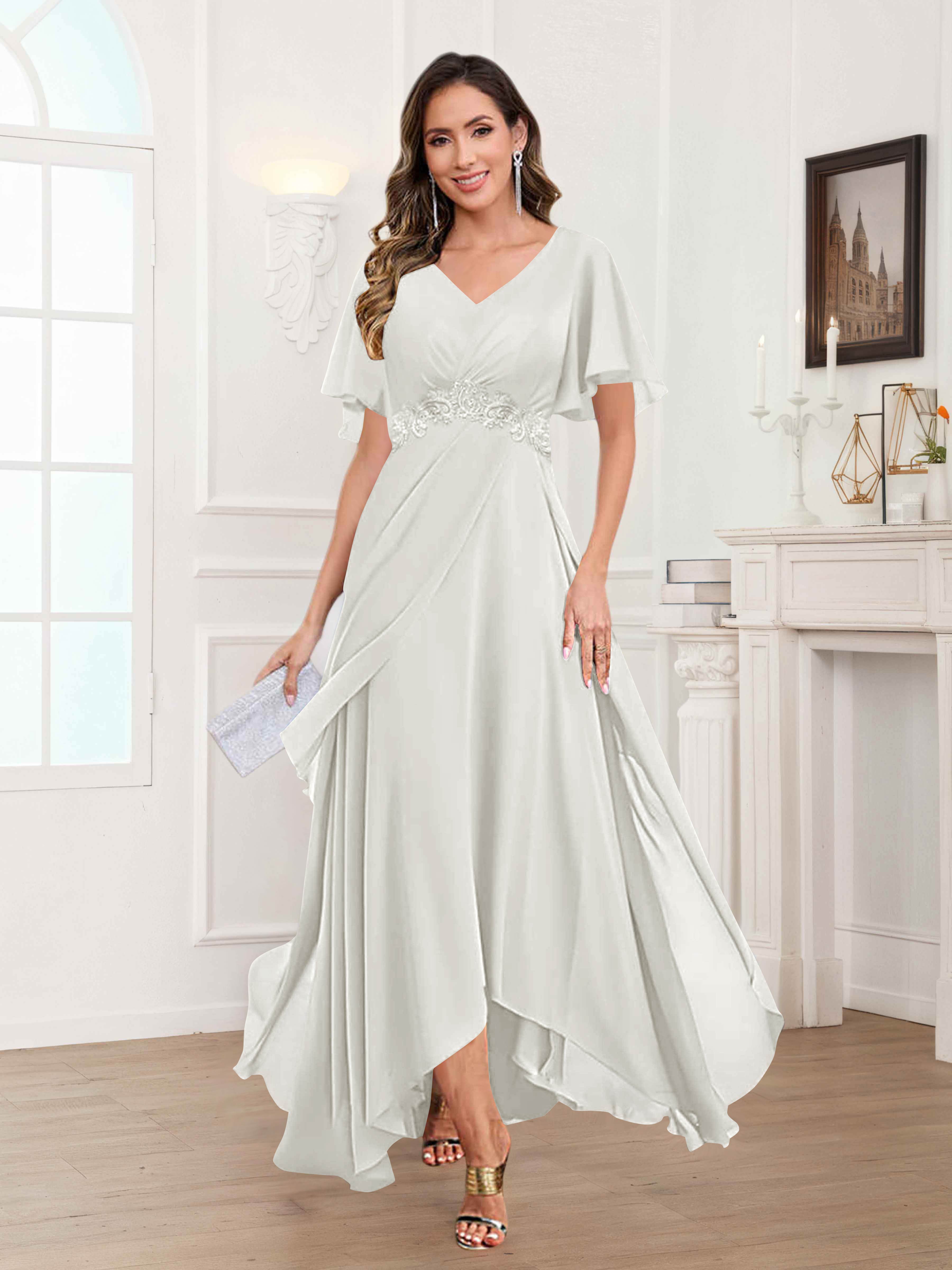 Ulyana Modest A-Line Appliques High Low Chiffon Mother Of The Bride Dresses
