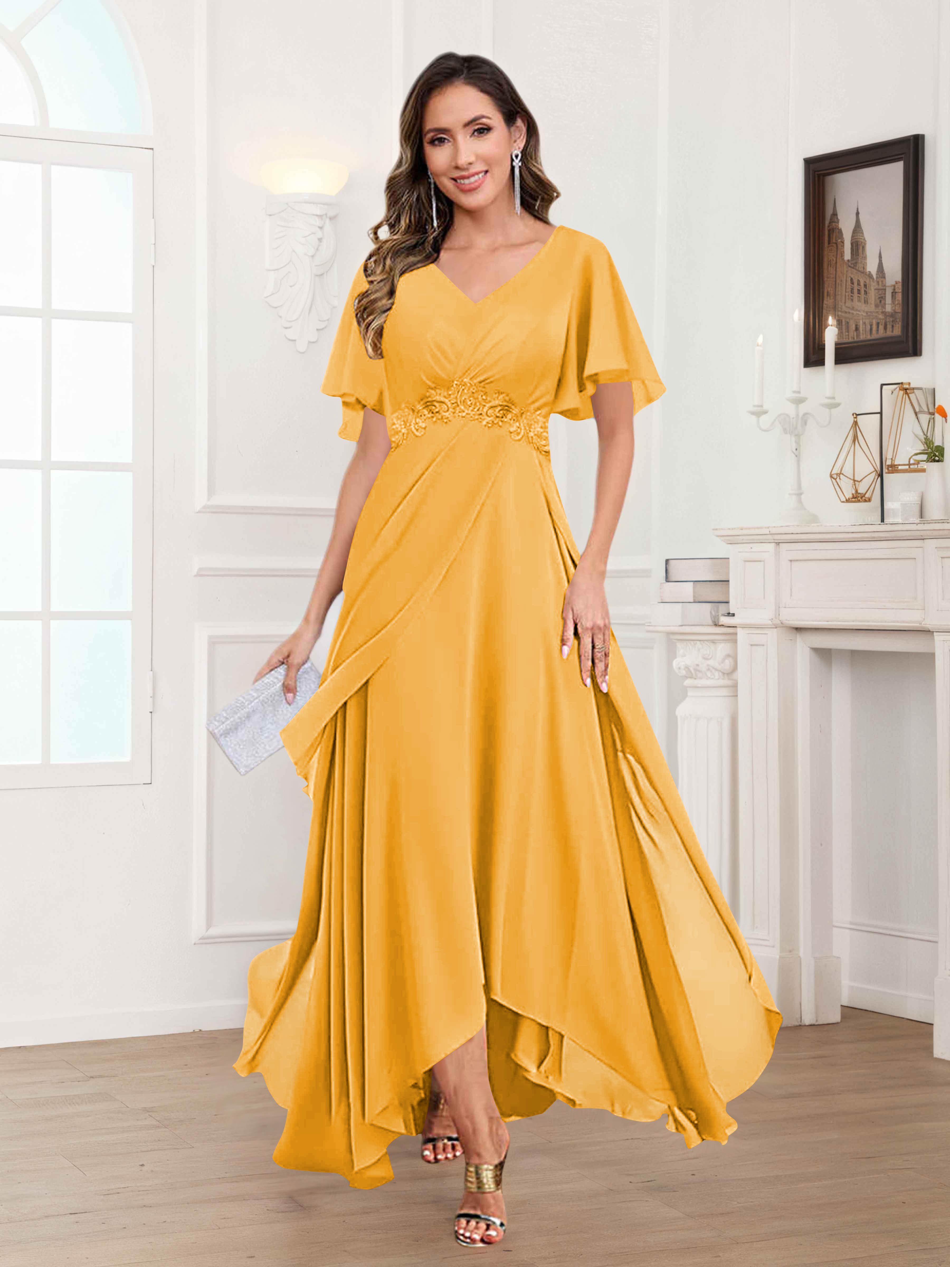 Ulyana Modest A-Line Appliques High Low Chiffon Mother Of The Bride Dresses