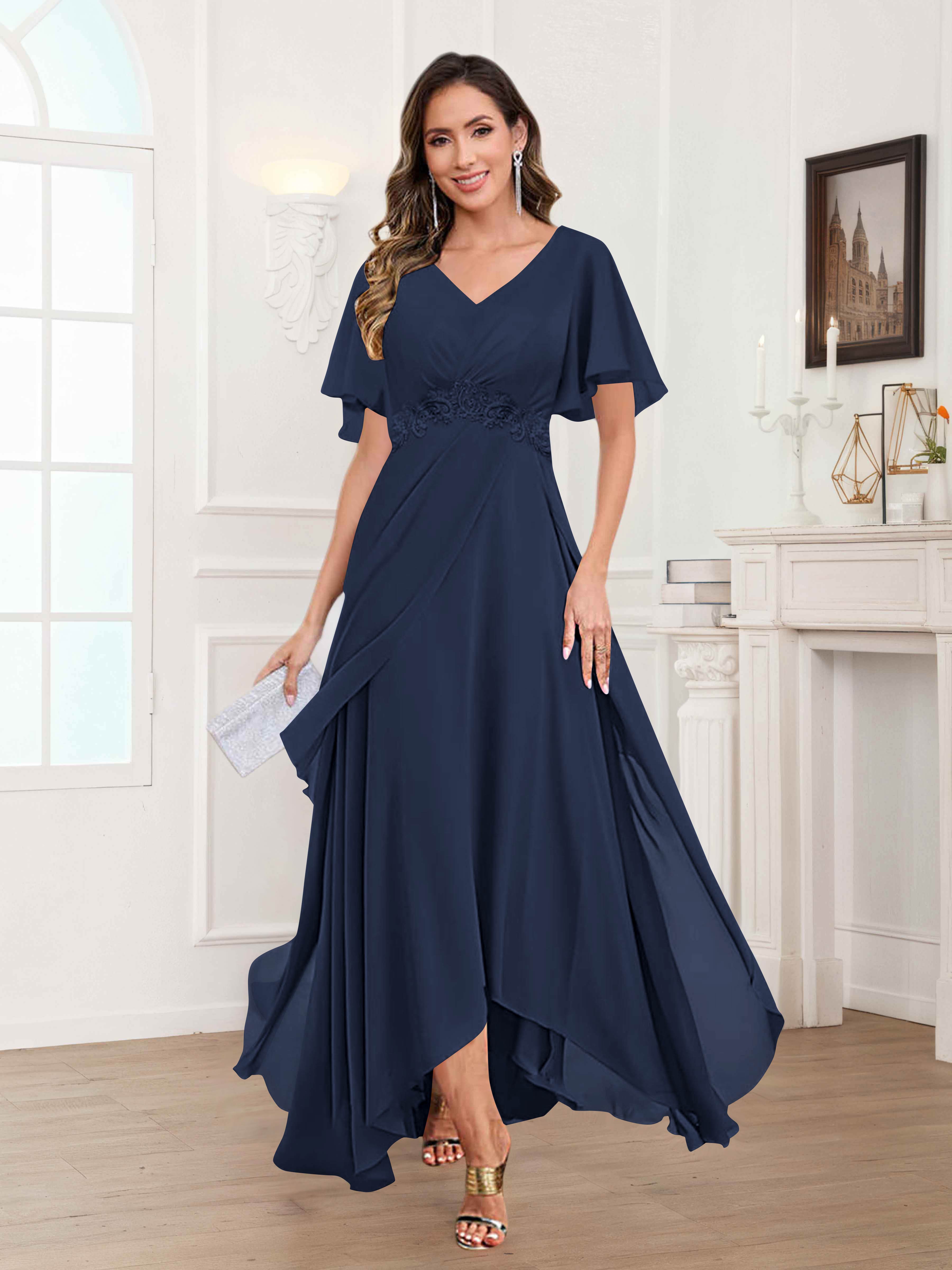 Ulyana Modest A-Line Appliques High Low Chiffon Mother Of The Bride Dresses