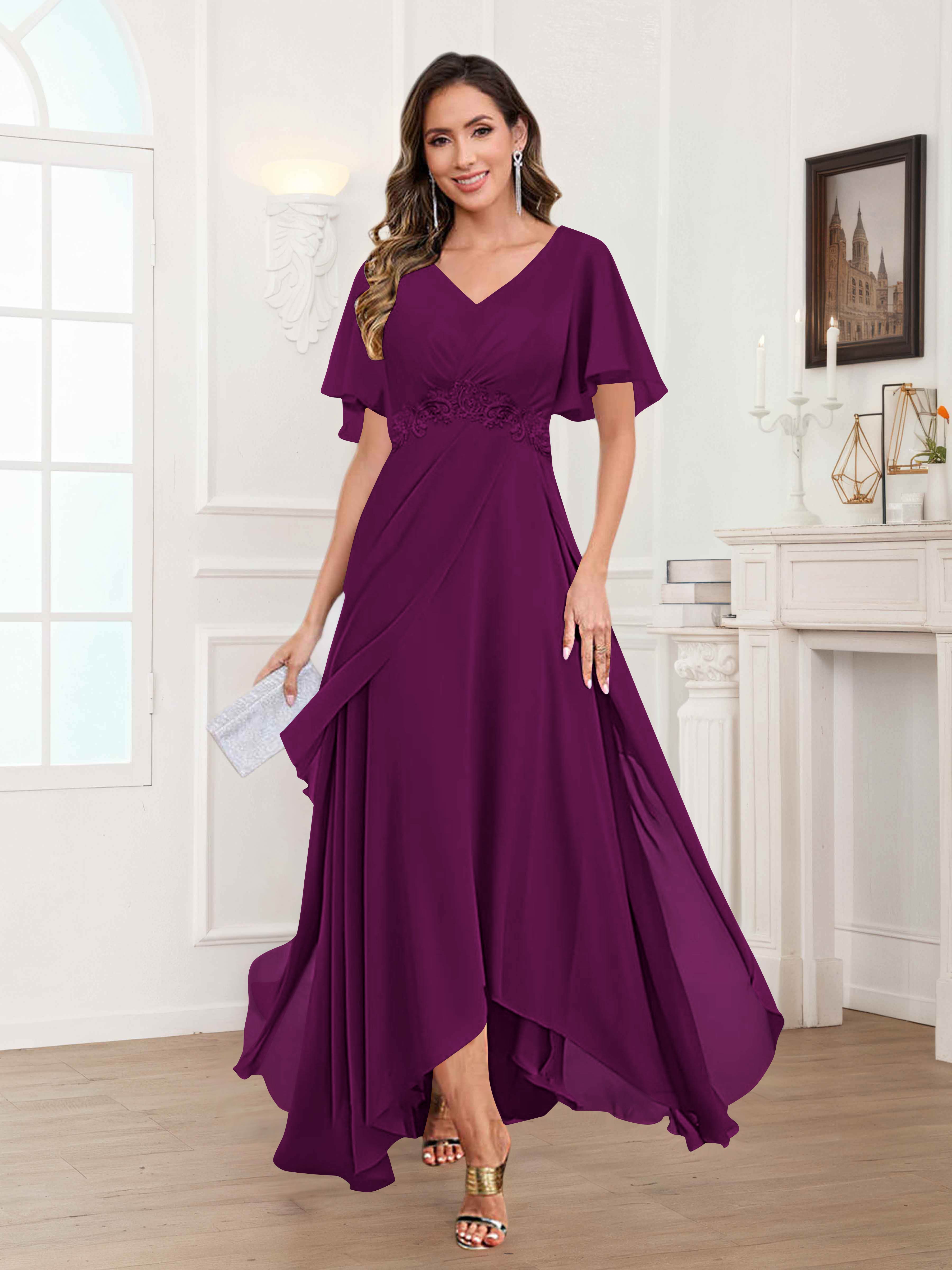 Ulyana Modest A-Line Appliques High Low Chiffon Mother Of The Bride Dresses